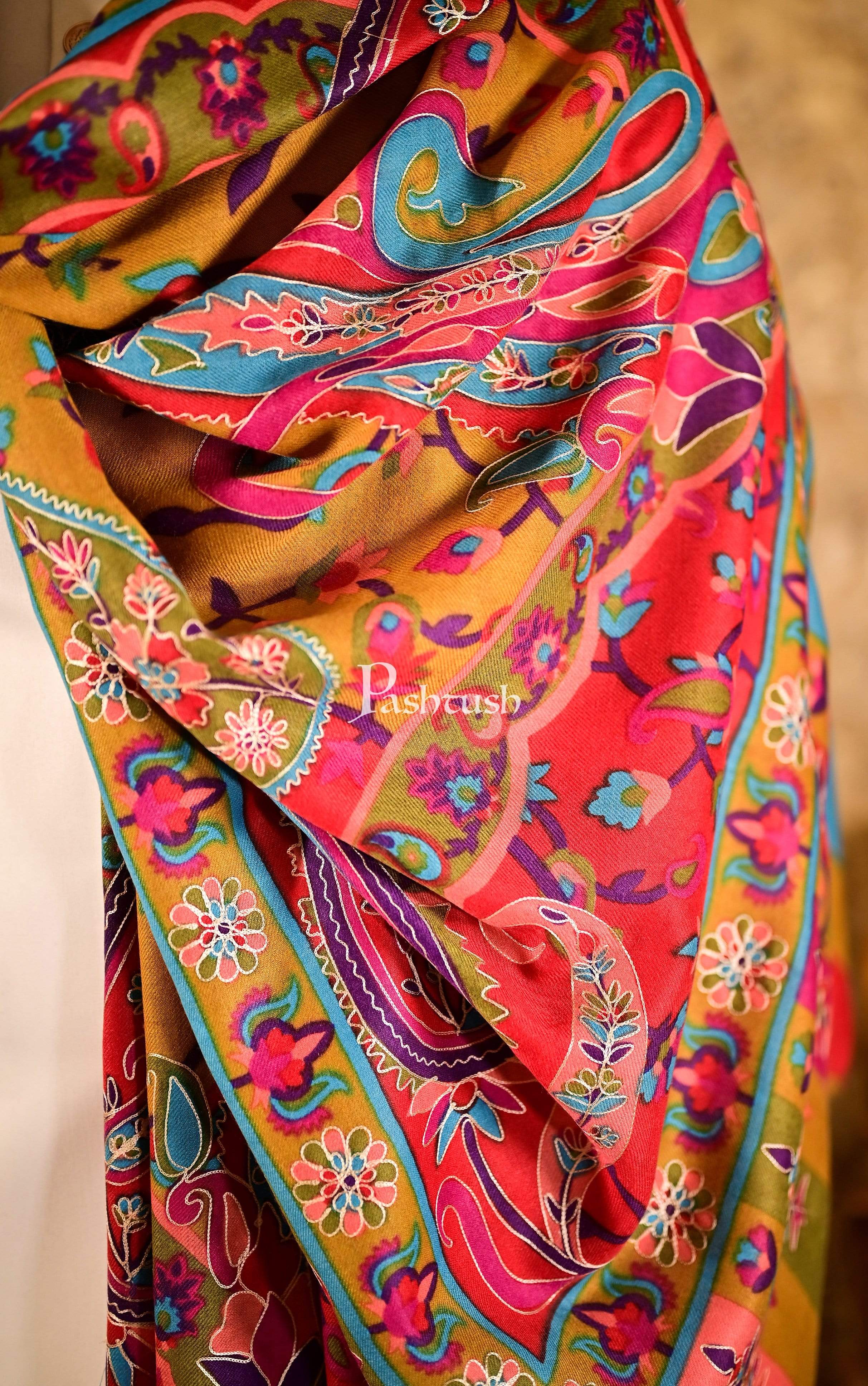 Pashtush Mens Fine Wool, Kalamkari Printed Shawl, Multicoloured - Image 4