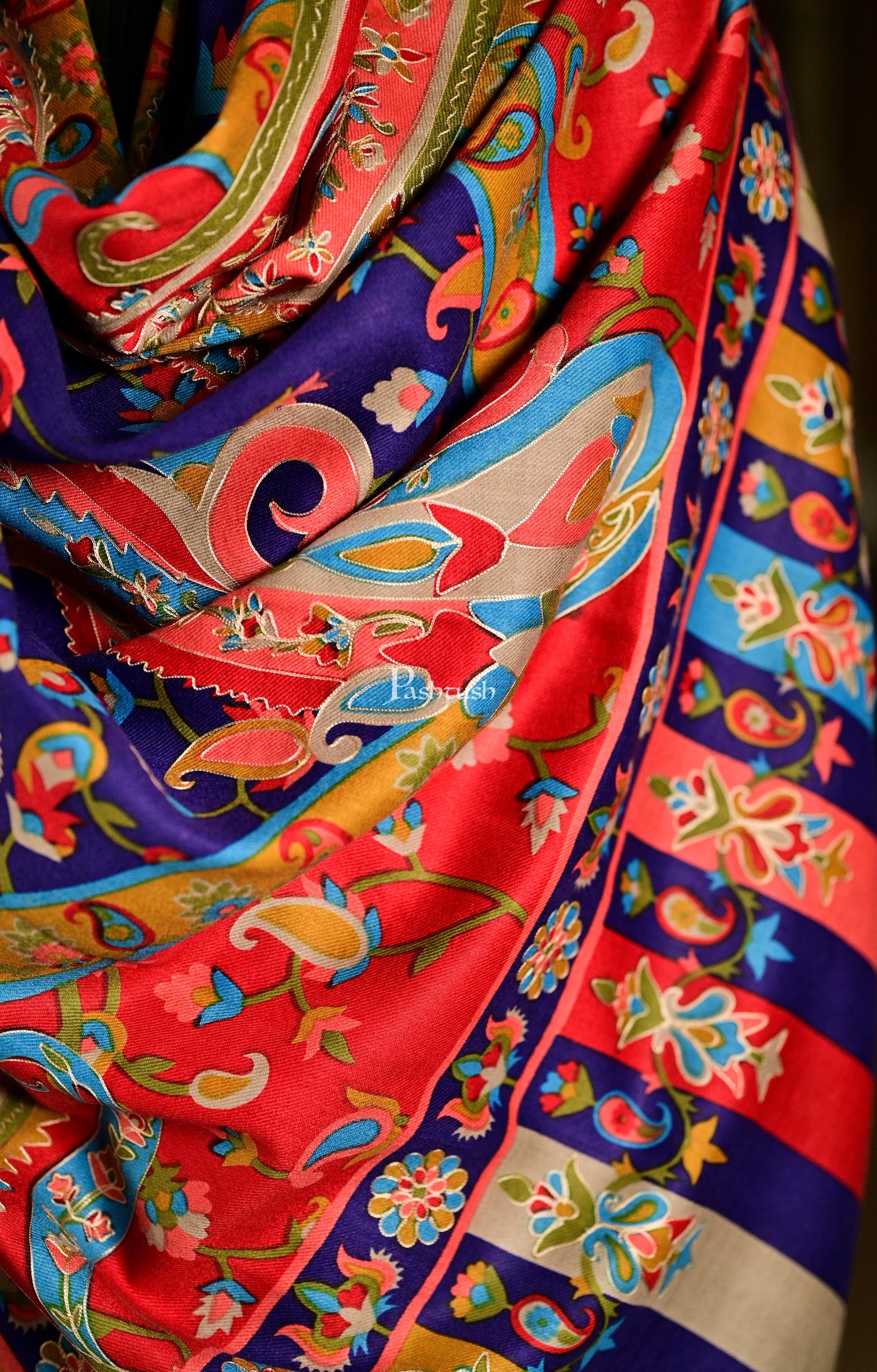 Pashtush Mens Fine Wool, Kalamkari Printed Shawl, Multicoloured - Image 3