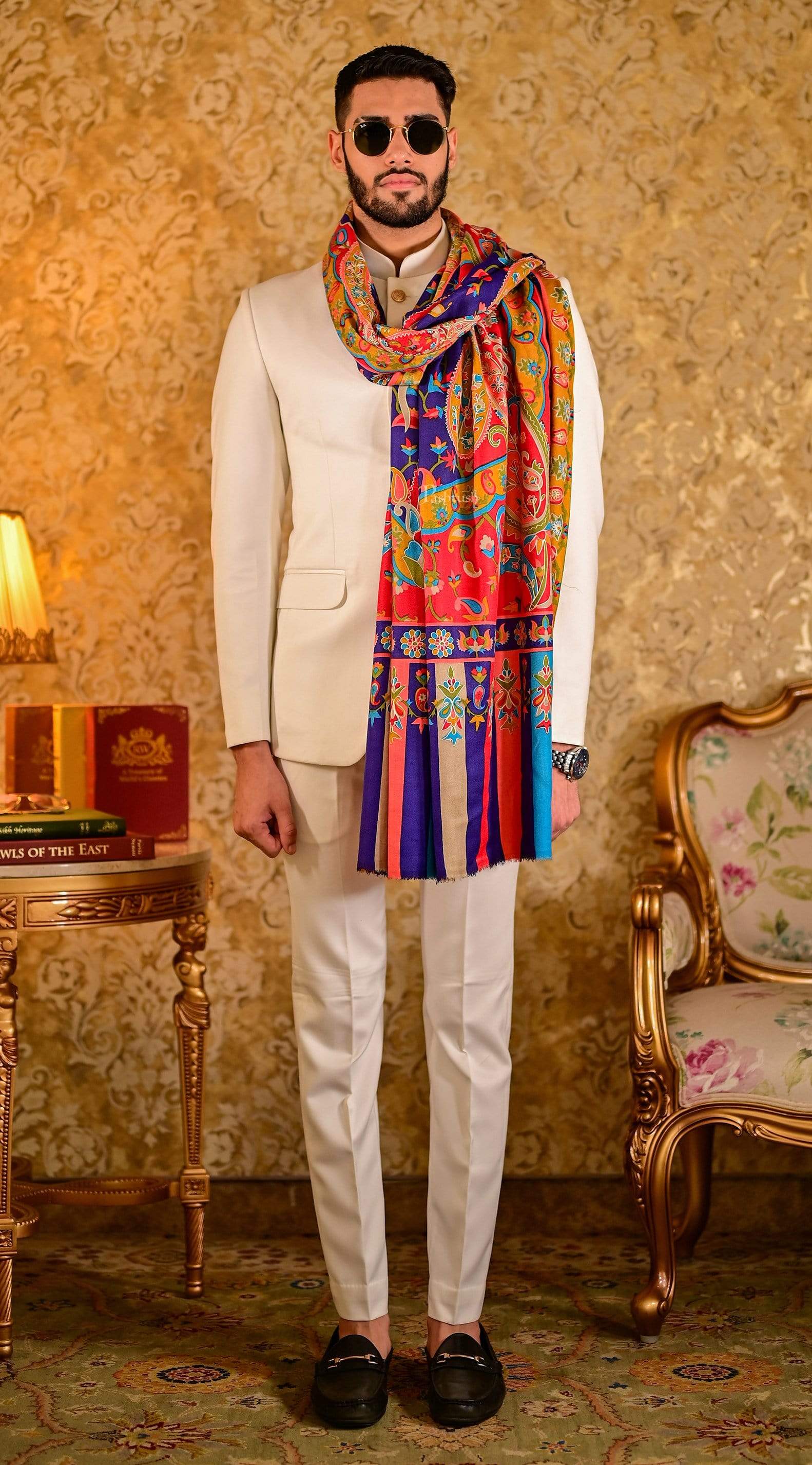Pashtush Mens Fine Wool, Kalamkari Printed Shawl, Multicoloured - Image 5