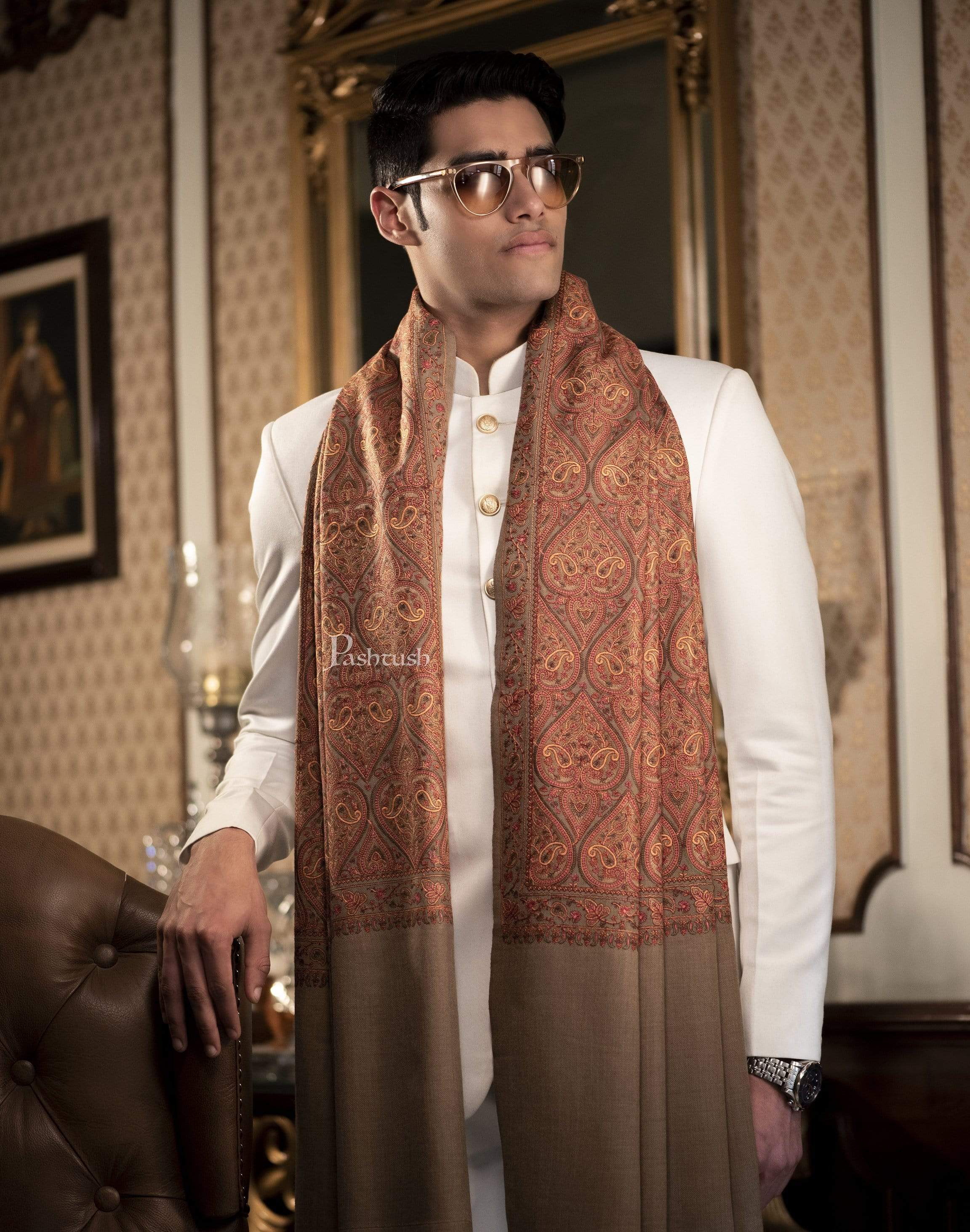 Pashtush Mens Fine Wool , Fineembroidery Stole