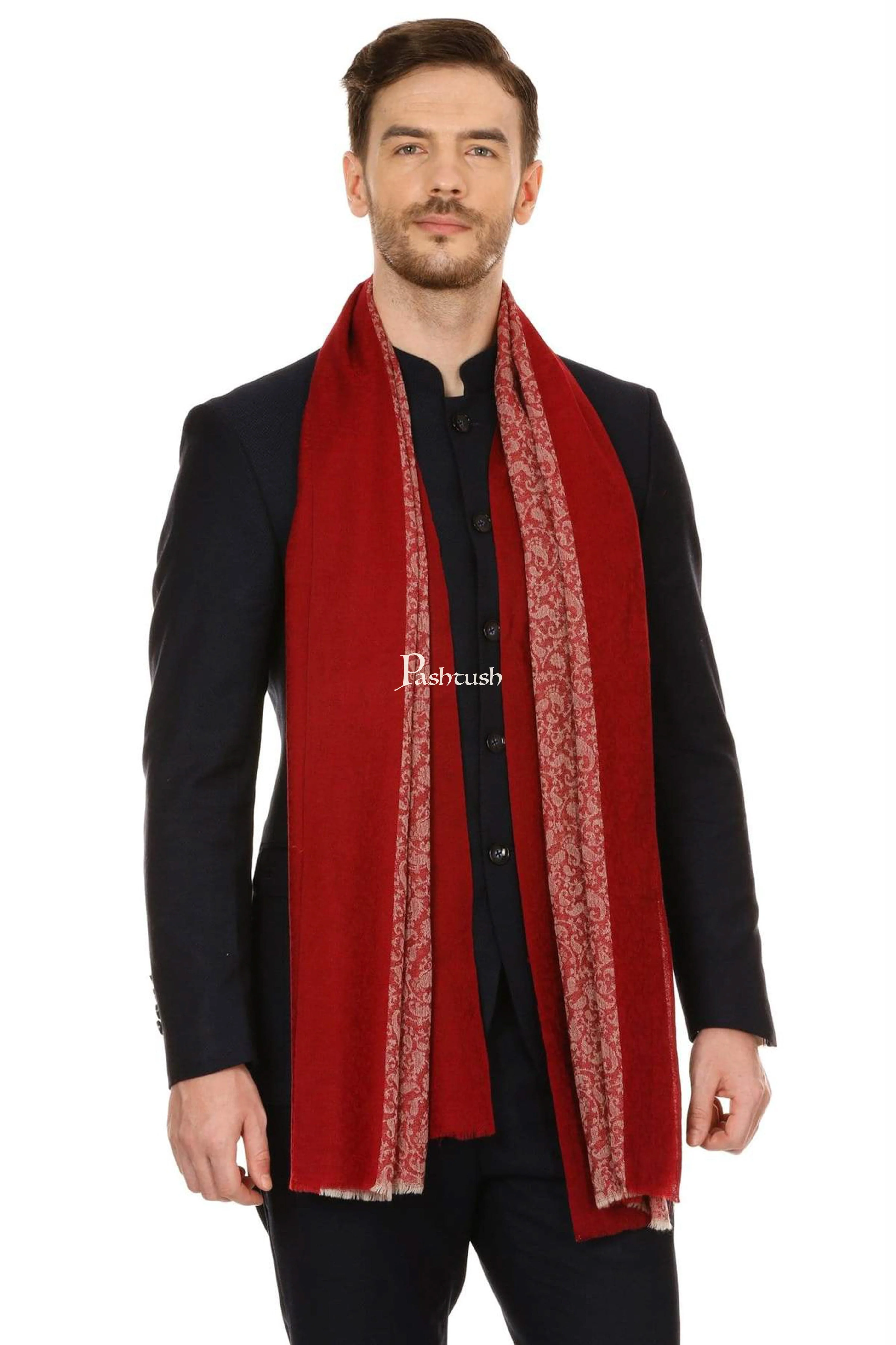 Pashtush Mens Fine Wool Reversible Muffler, Soft And Warm ,Maroon