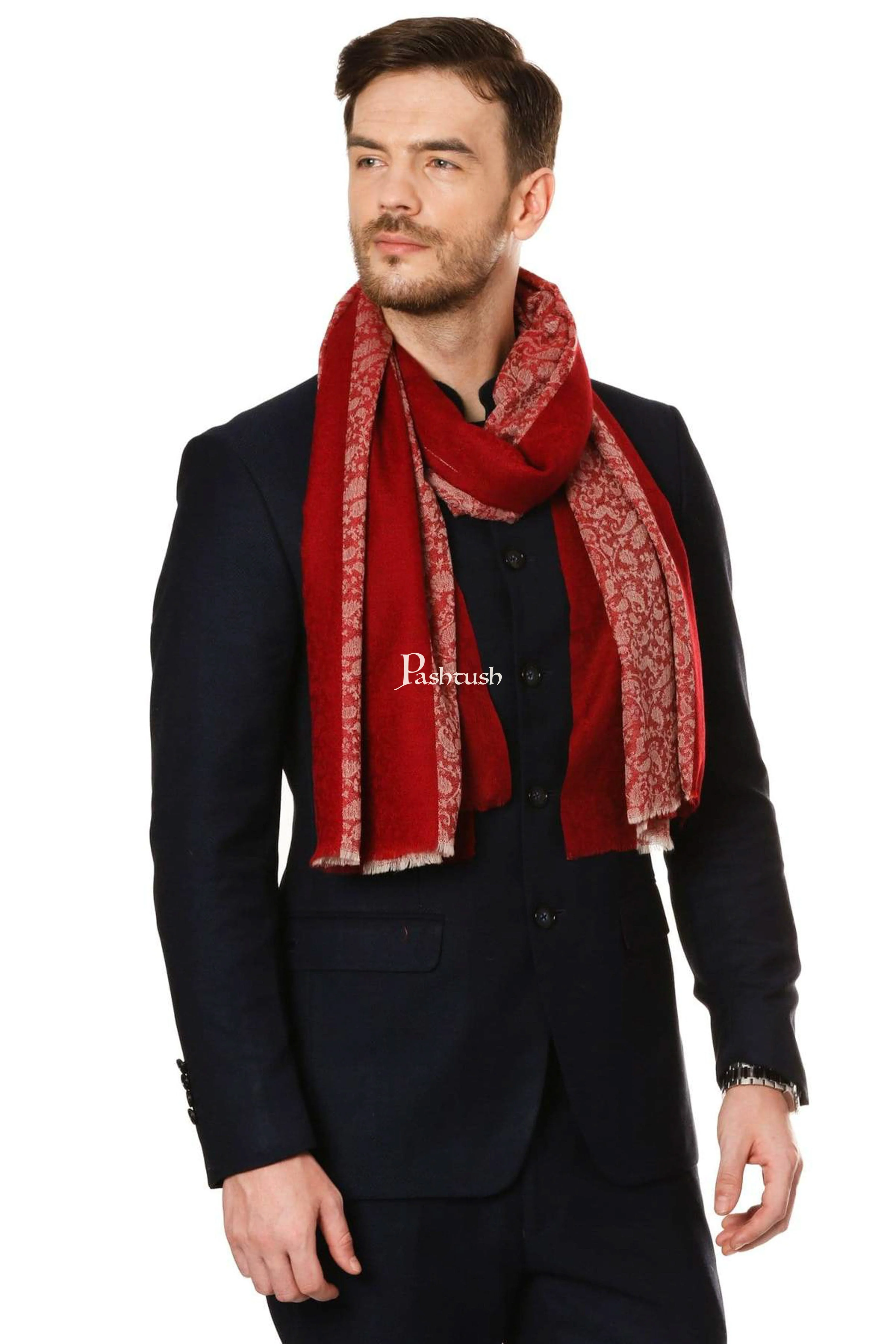 Pashtush Mens Fine Wool Reversible Muffler, Soft And Warm ,Maroon - Image 4