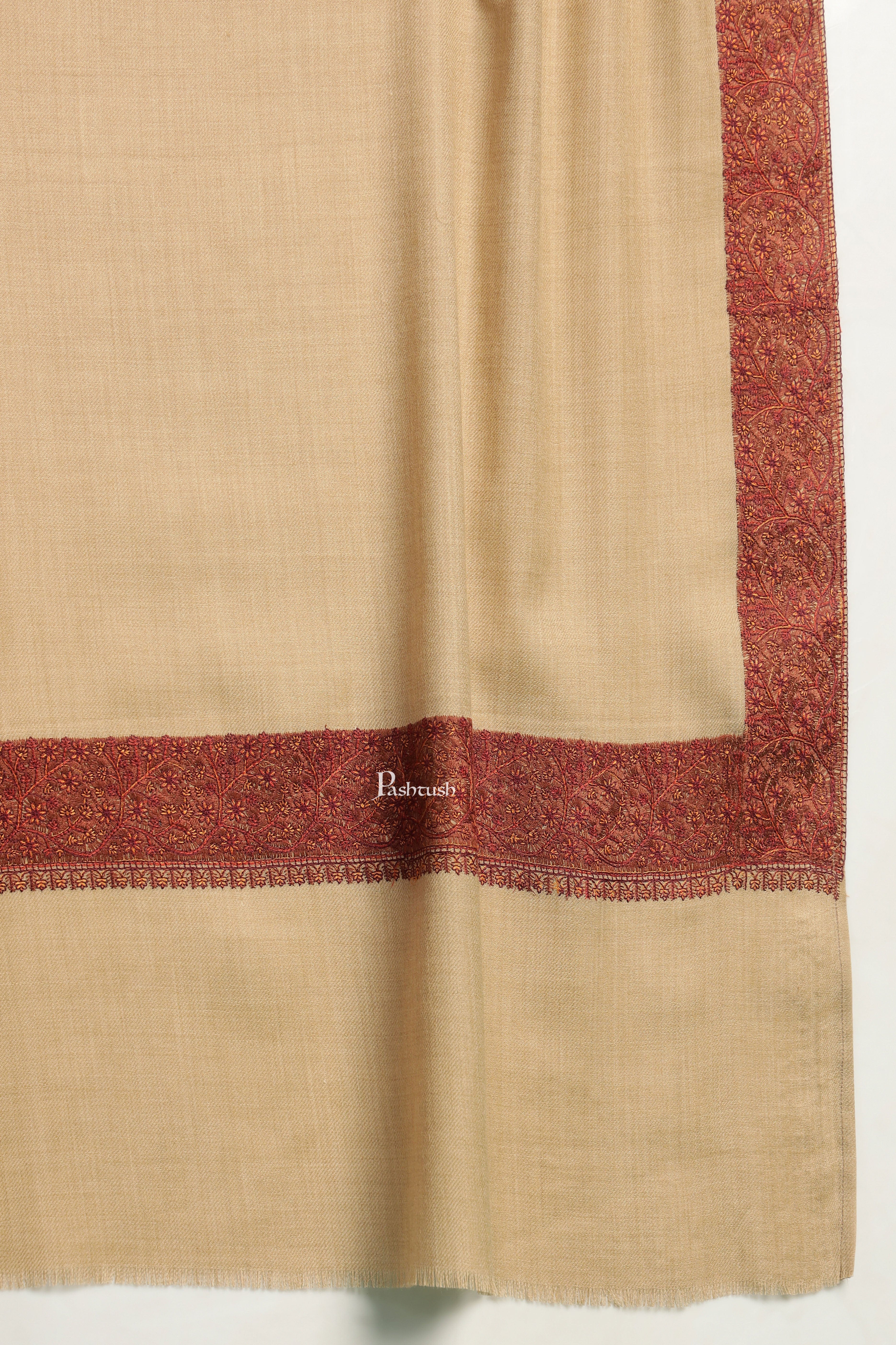 Pashtush Mens Fine Wool Shawl, Double Daur Challa Design, Taupe - Image 2