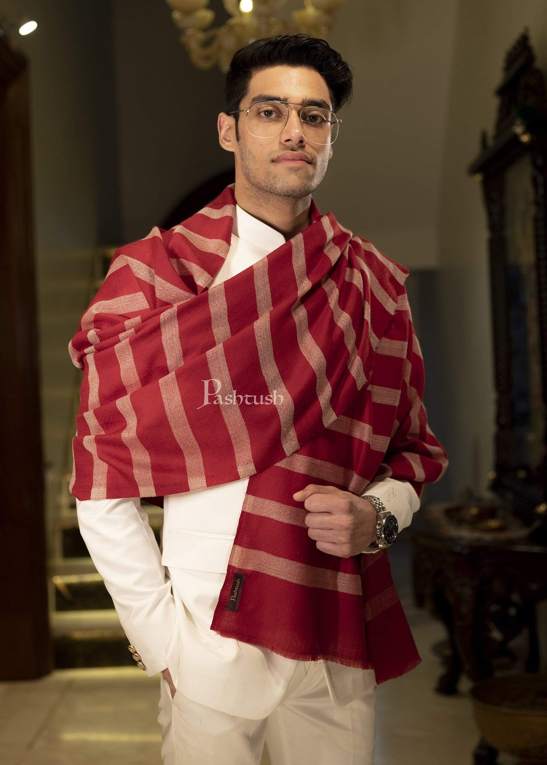 Pashtush Mens Fine Wool Stole, Maroon