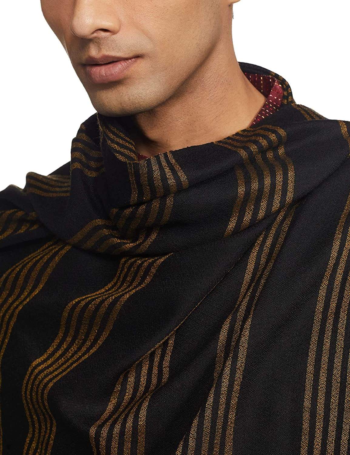 Pashtush Mens Fine Wool Stole, Tuscan Sun, Black - Image 6