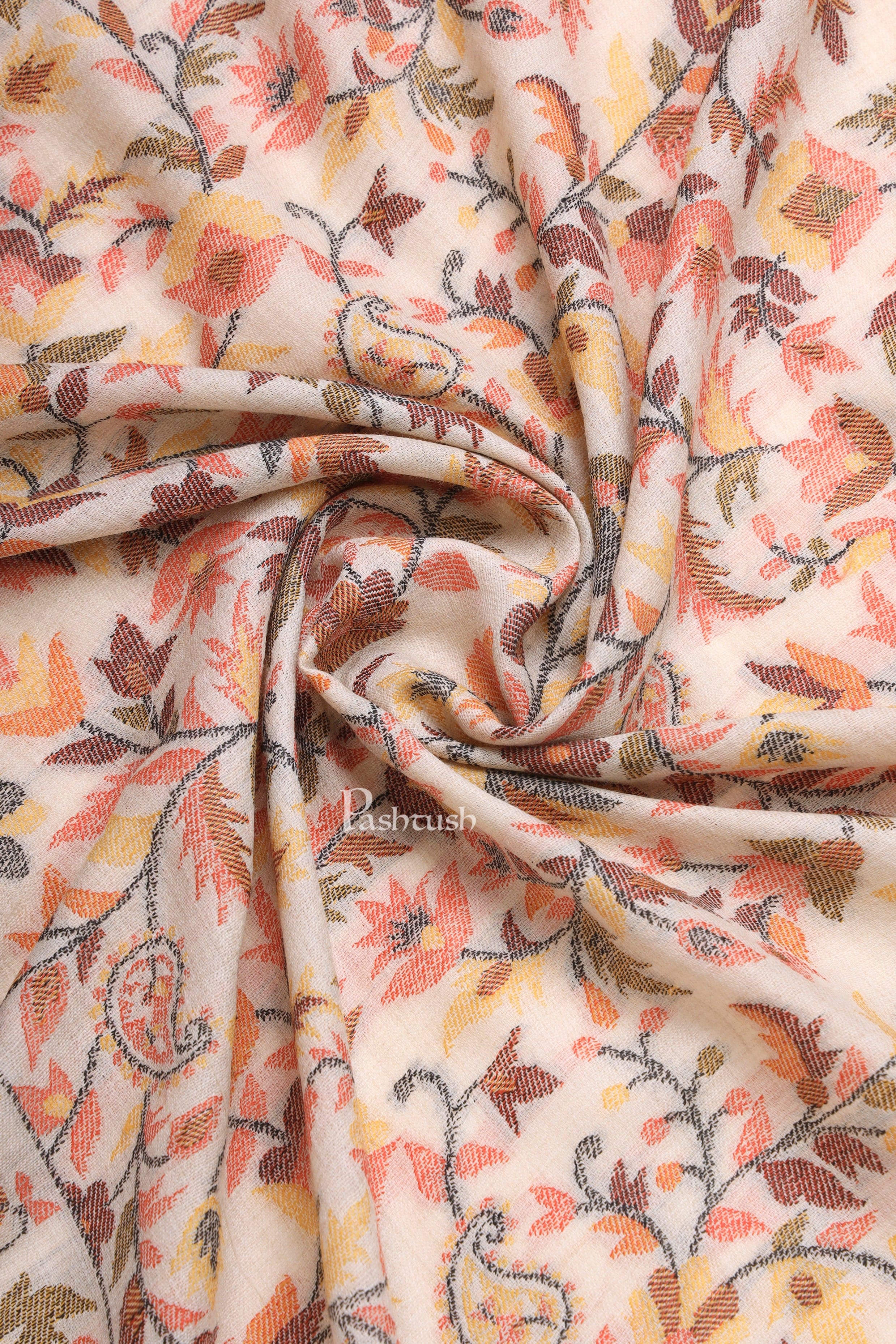Pashtush Mens Fine Wool Stole, Woven Ethnic Design, Beige - Image 2