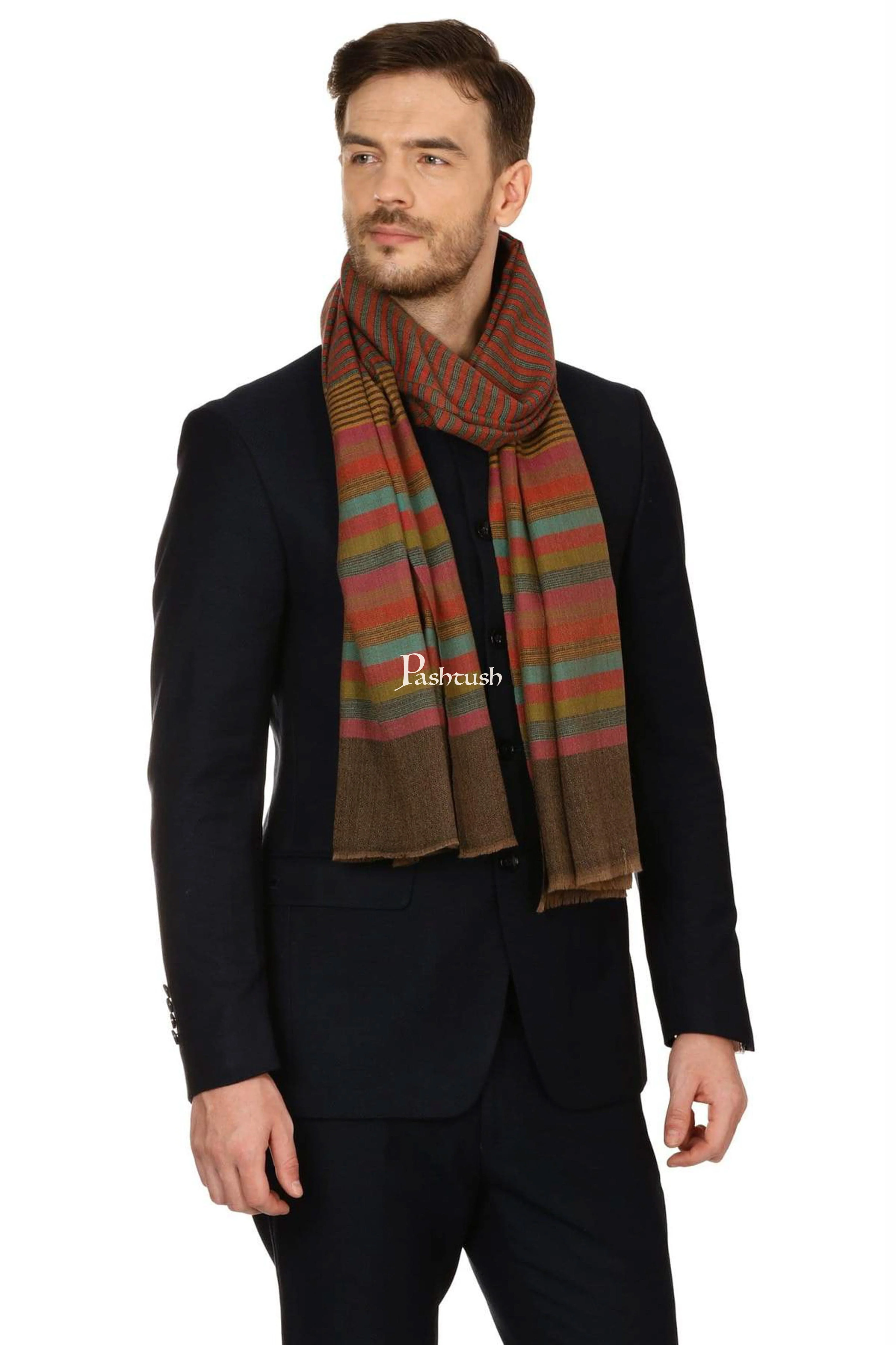 Pashtush Mens Fine Wool Striped Muffler, Soft And Warm Stole Scarf - Image 3