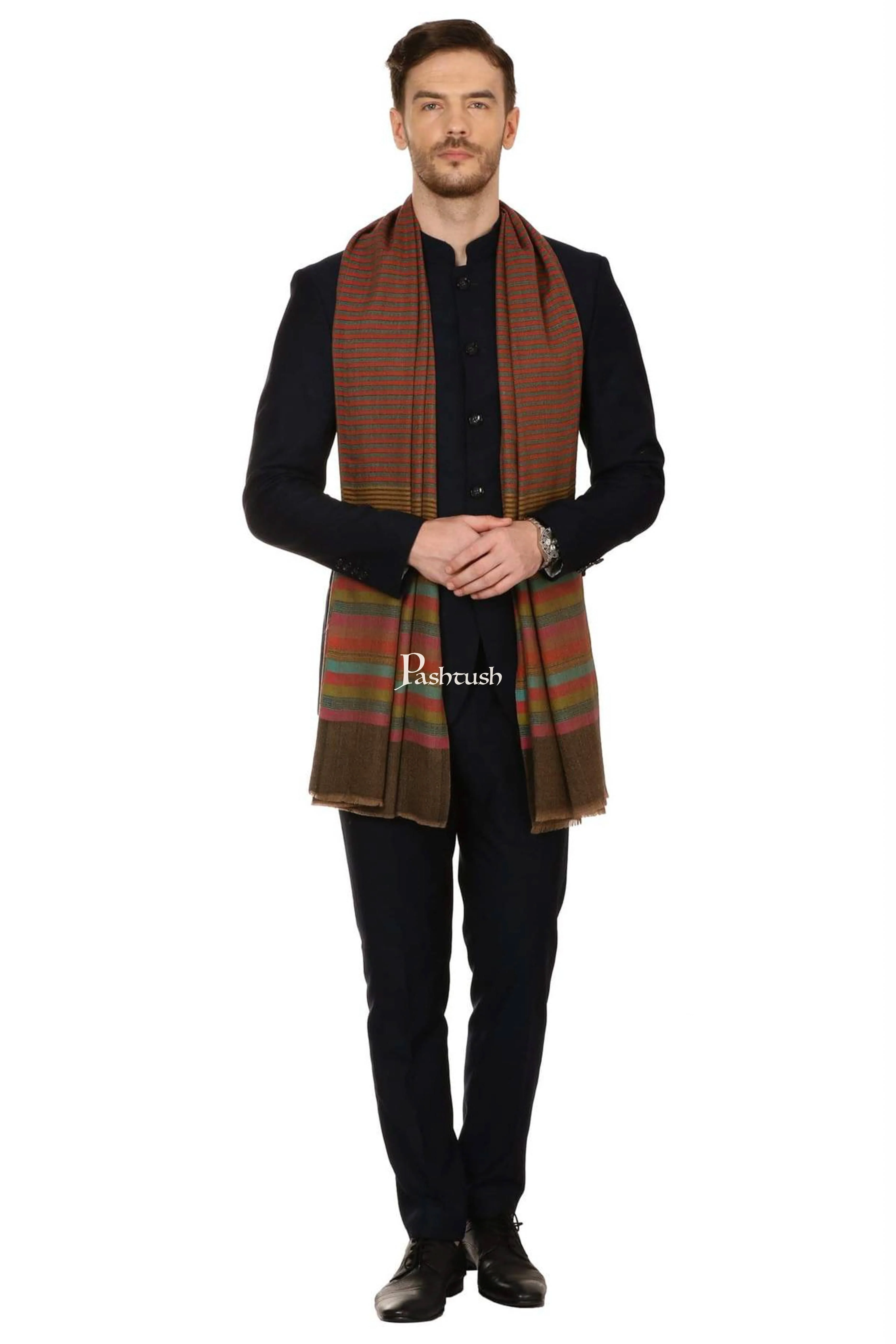 Pashtush Mens Fine Wool Striped Muffler, Soft And Warm Stole Scarf - Image 4