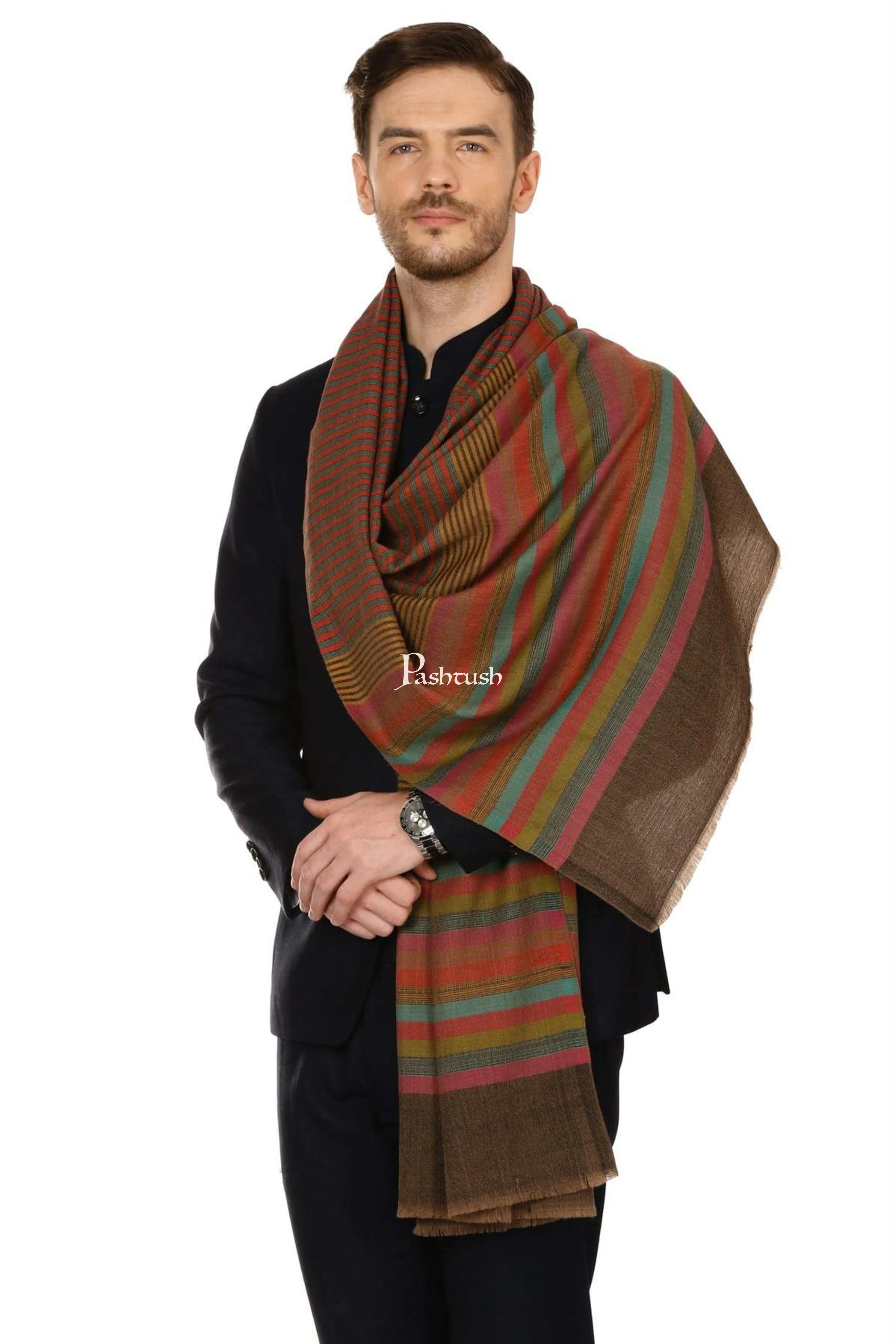 Pashtush Mens Fine Wool Striped Muffler, Soft And Warm Stole Scarf - Image 6