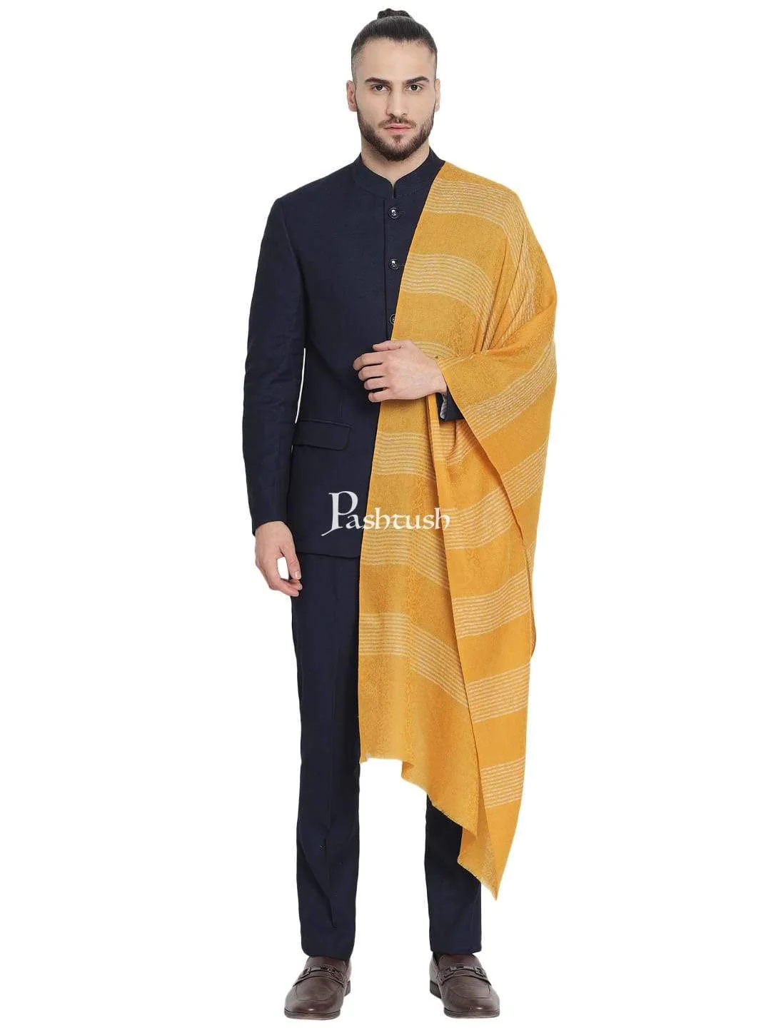 Pashtush Mens Fine Wool Striped Muffler, Soft And Warm Stole Scarf, Yellow - Image 4