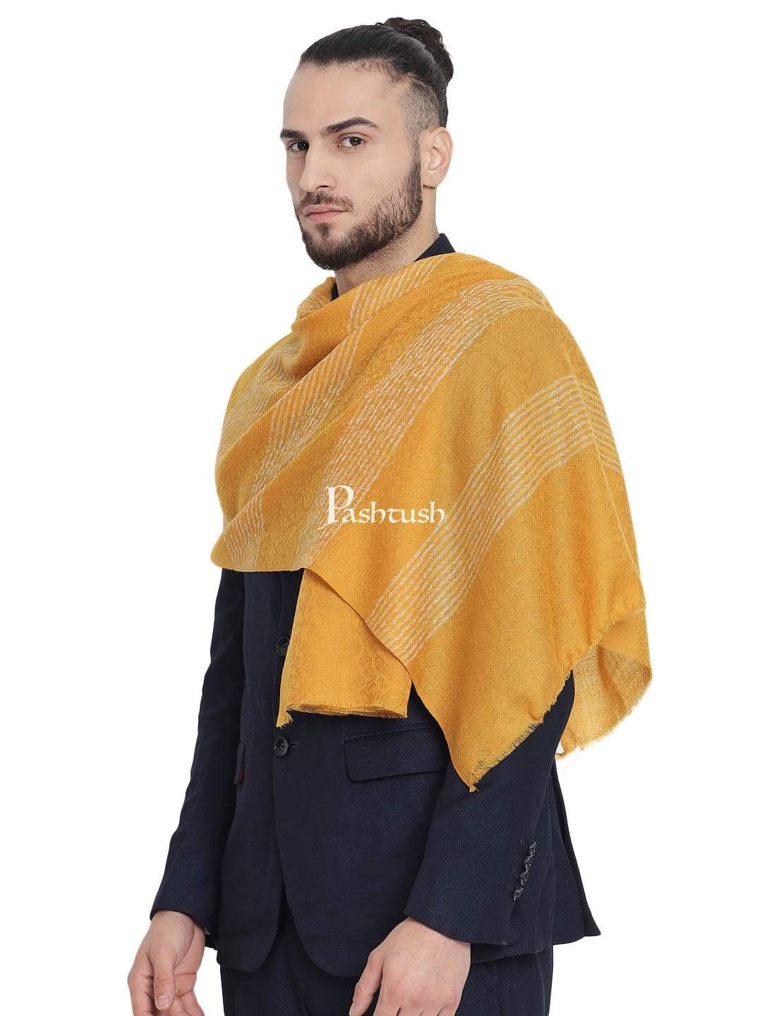 Pashtush Mens Fine Wool Striped Muffler, Soft And Warm Stole Scarf, Yellow - Image 5