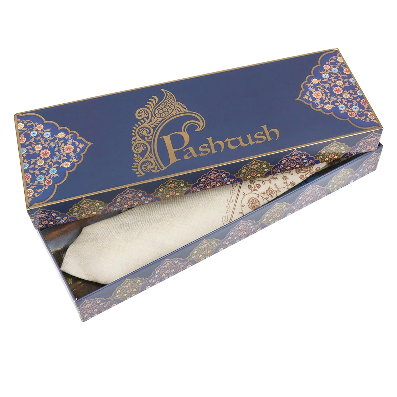 Pashtush mens Fine Wool tie, Embroidered design, Beige - Image 5