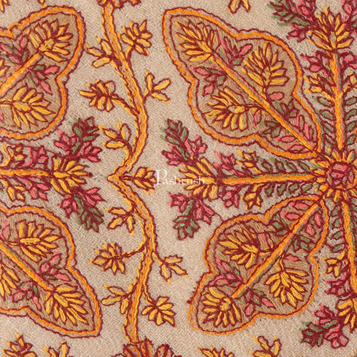 Pashtush mens Fine Wool tie, Embroidered design, Beige - Image 2