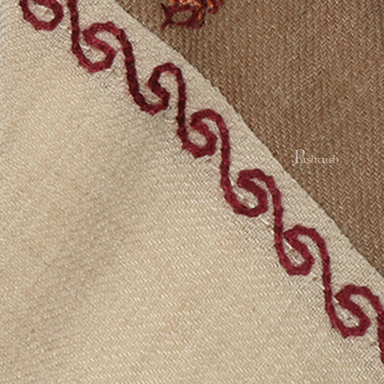 Pashtush mens Fine Wool tie, Embroidered design, Beige - Image 2