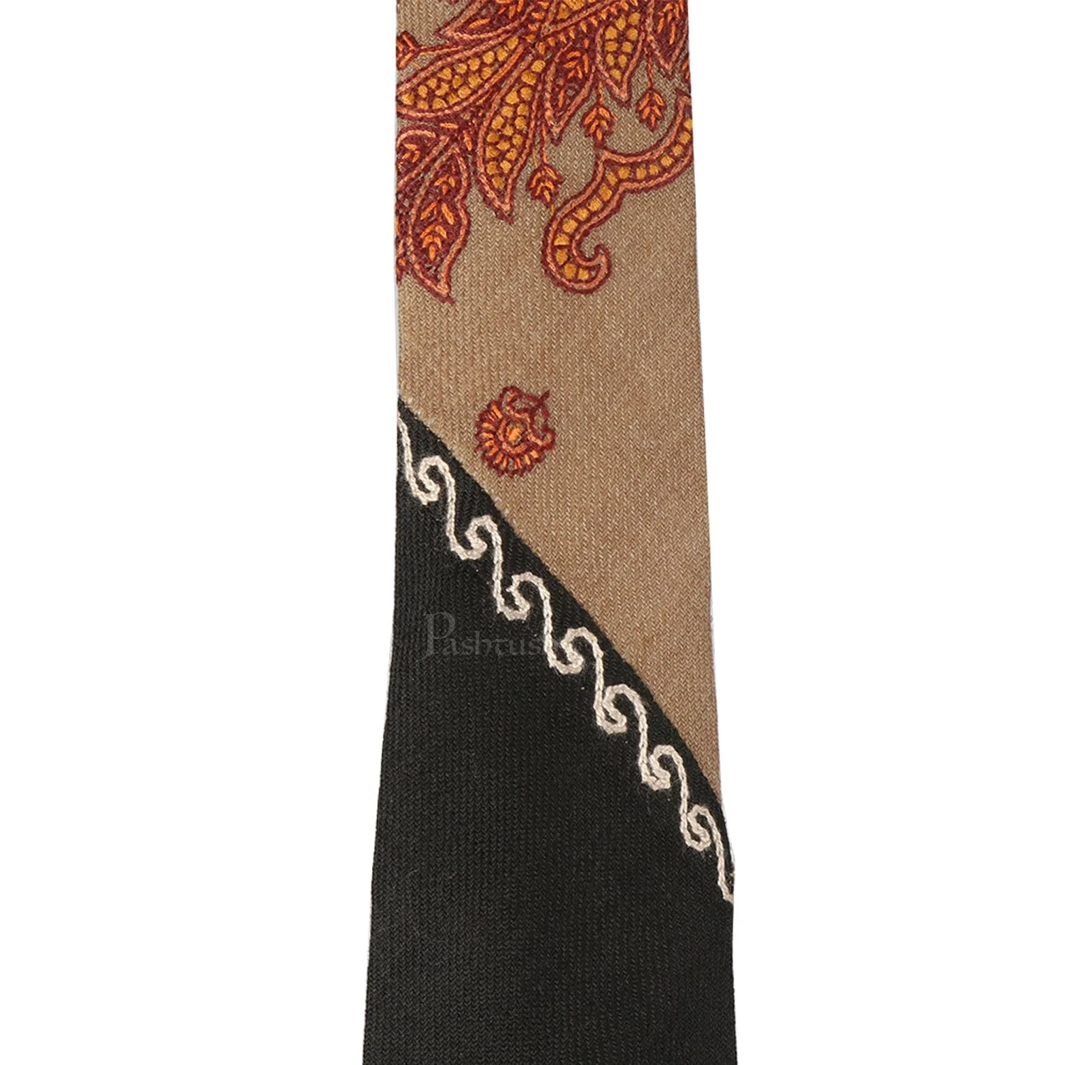 Pashtush mens Fine Wool tie, Embroidered design, Black - Image 2