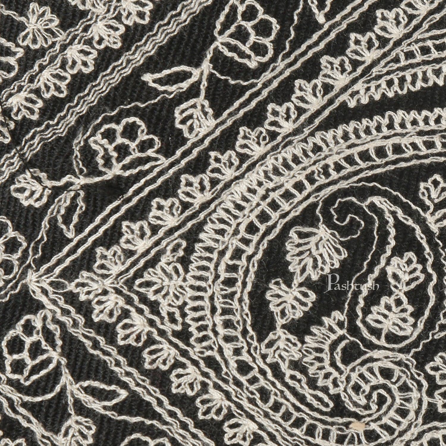 Pashtush mens Fine Wool tie, Embroidered design, Black