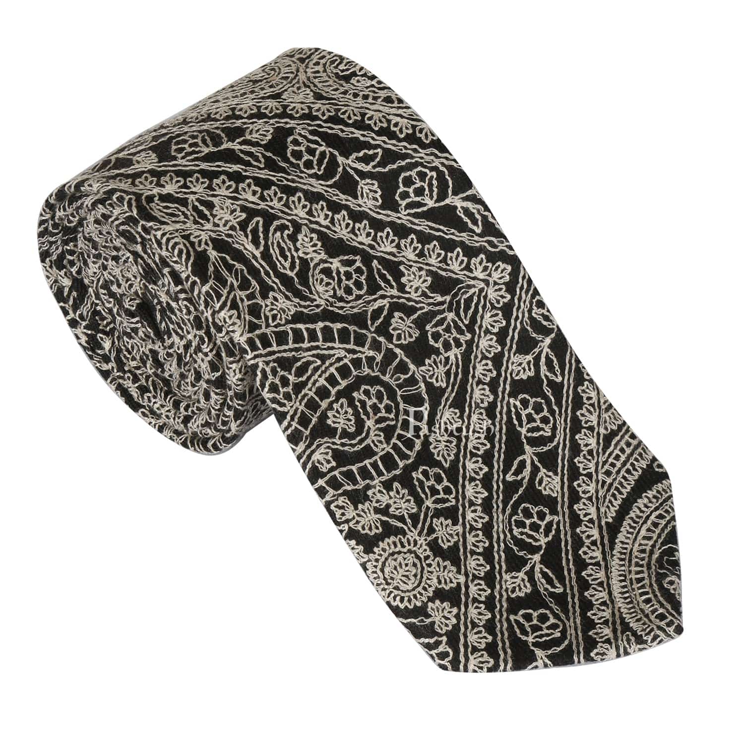Pashtush mens Fine Wool tie, Embroidered design, Black - Image 2