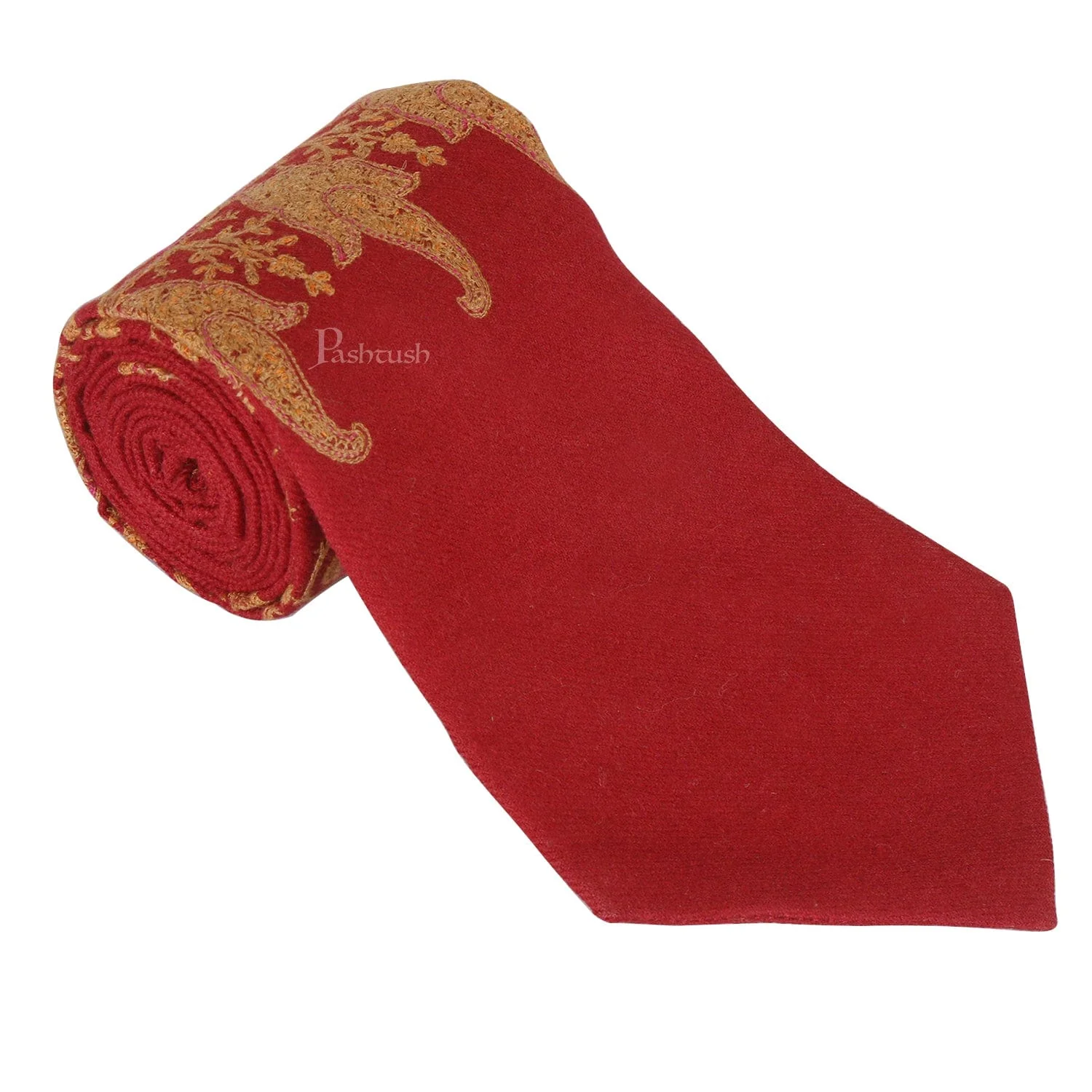 Pashtush mens Fine Wool tie, Embroidered design, Maroon