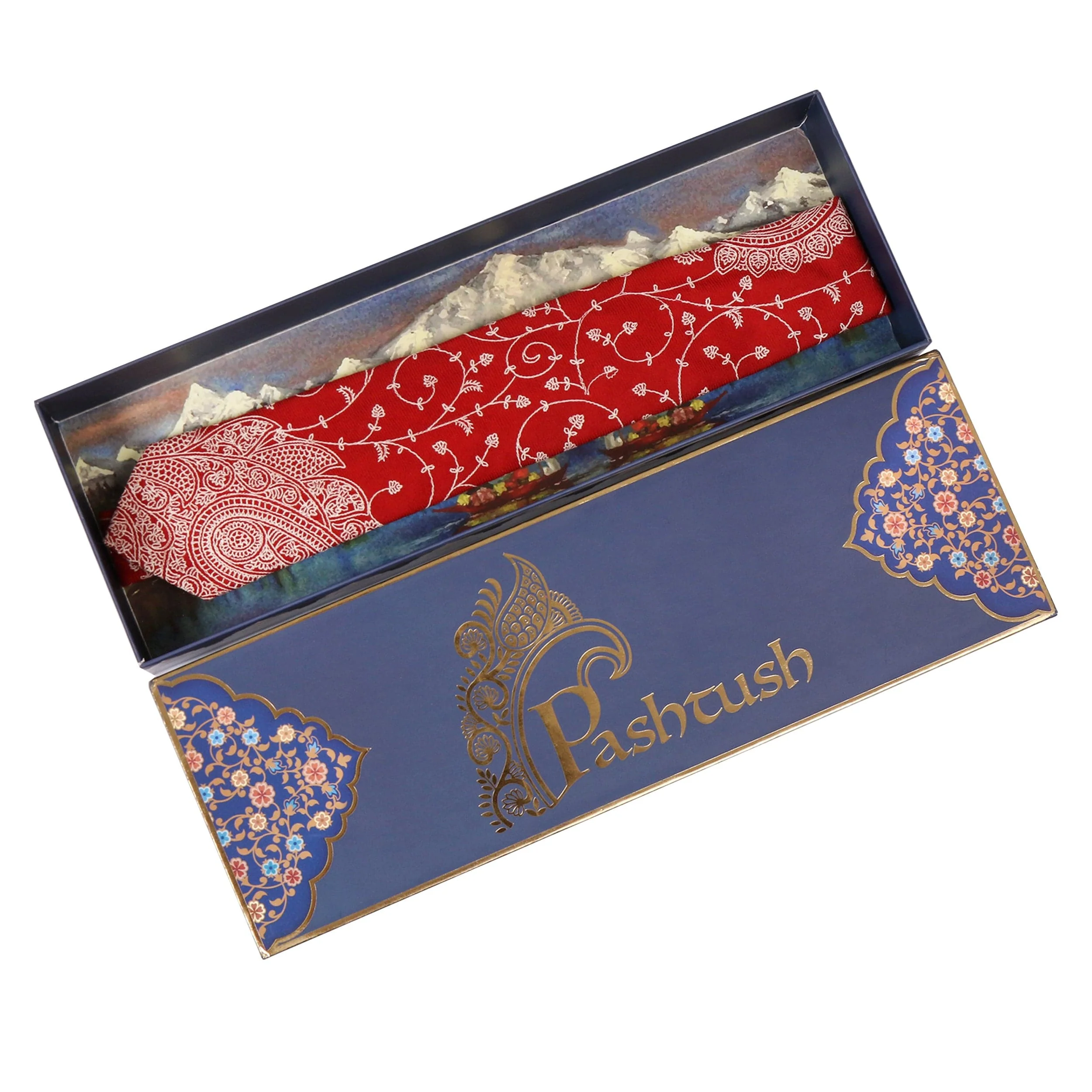 Pashtush mens Fine Wool tie, Embroidered design, Red - Image 3