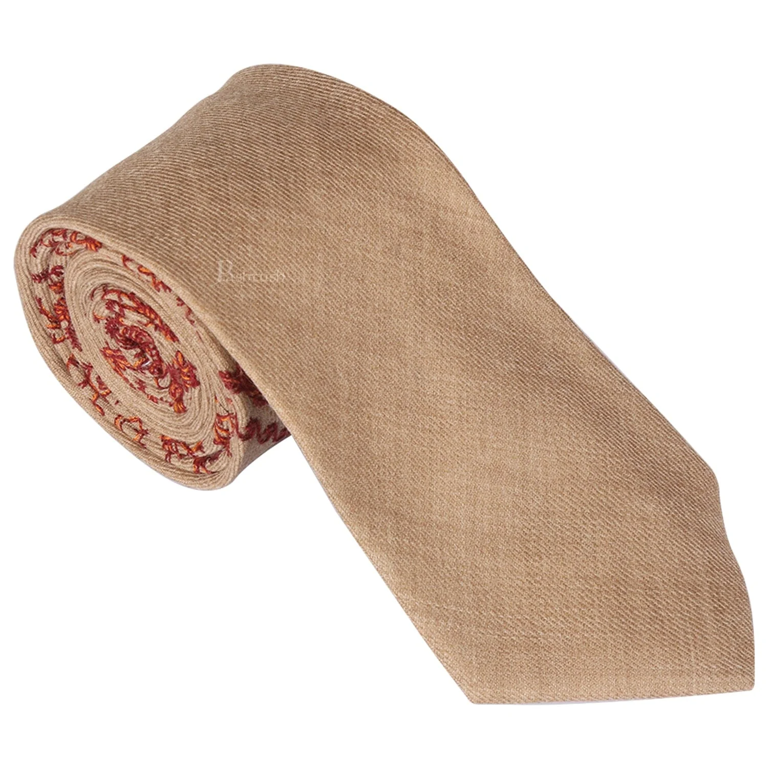 Pashtush mens Fine Wool tie, Embroidered design, Taupe - Image 3
