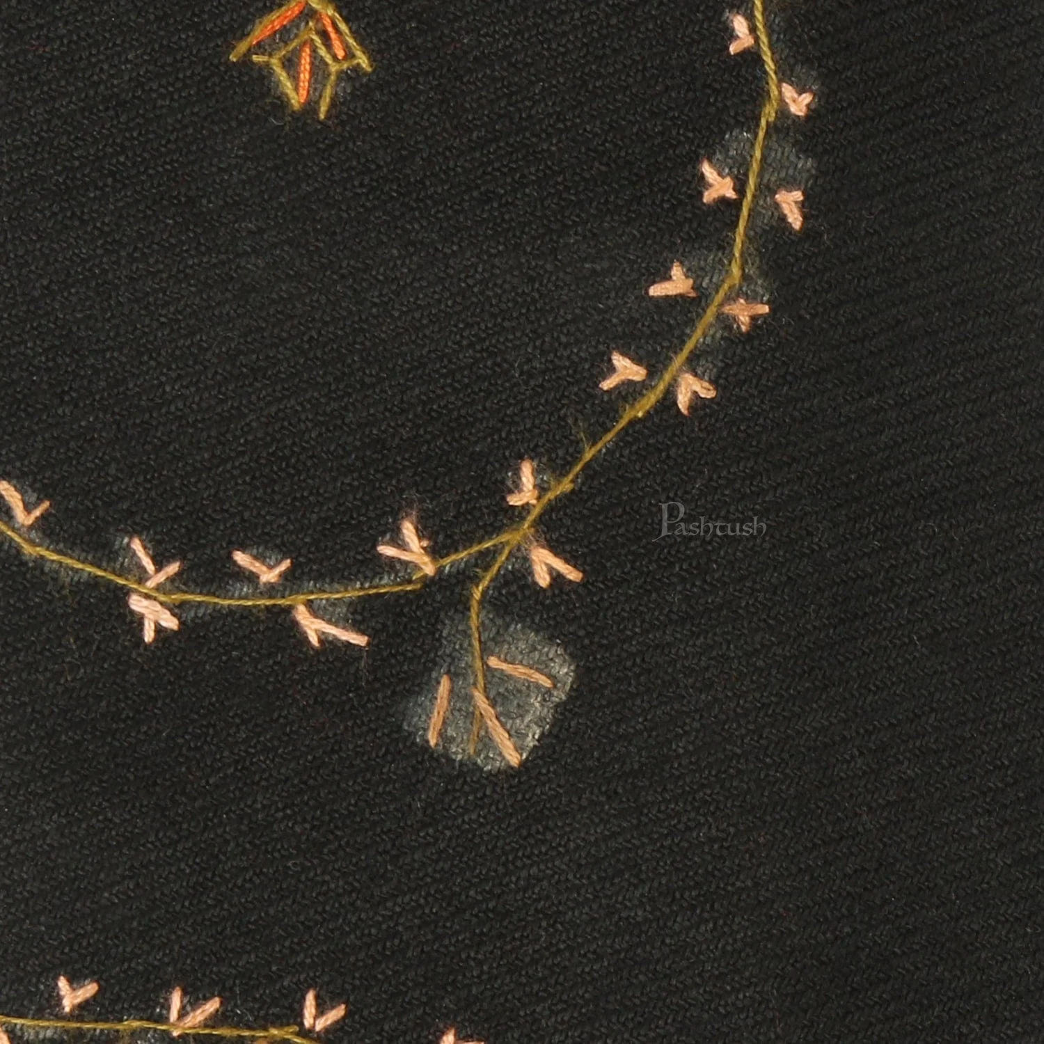Pashtush mens Fine Wool tie, Hand Embroidery design, Black - Image 4