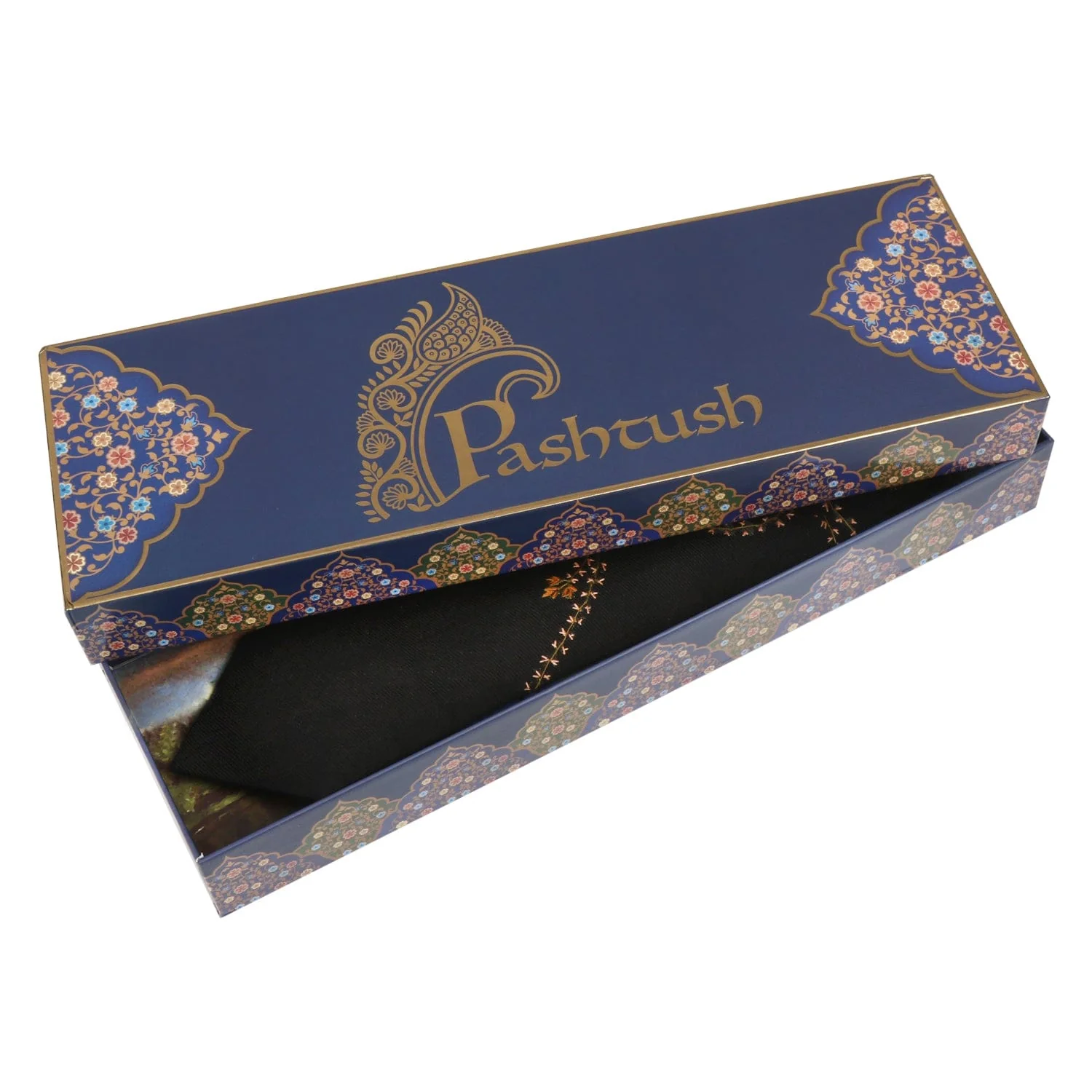 Pashtush mens Fine Wool tie, Hand Embroidery design, Black - Image 6