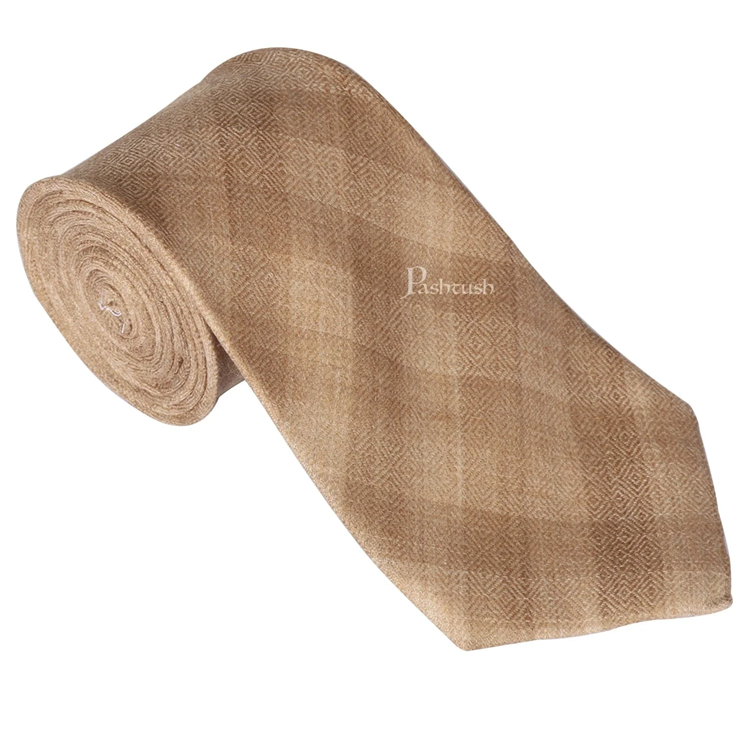 Pashtush mens Fine Wool tie, Smart Checkered design, Beige - Image 2
