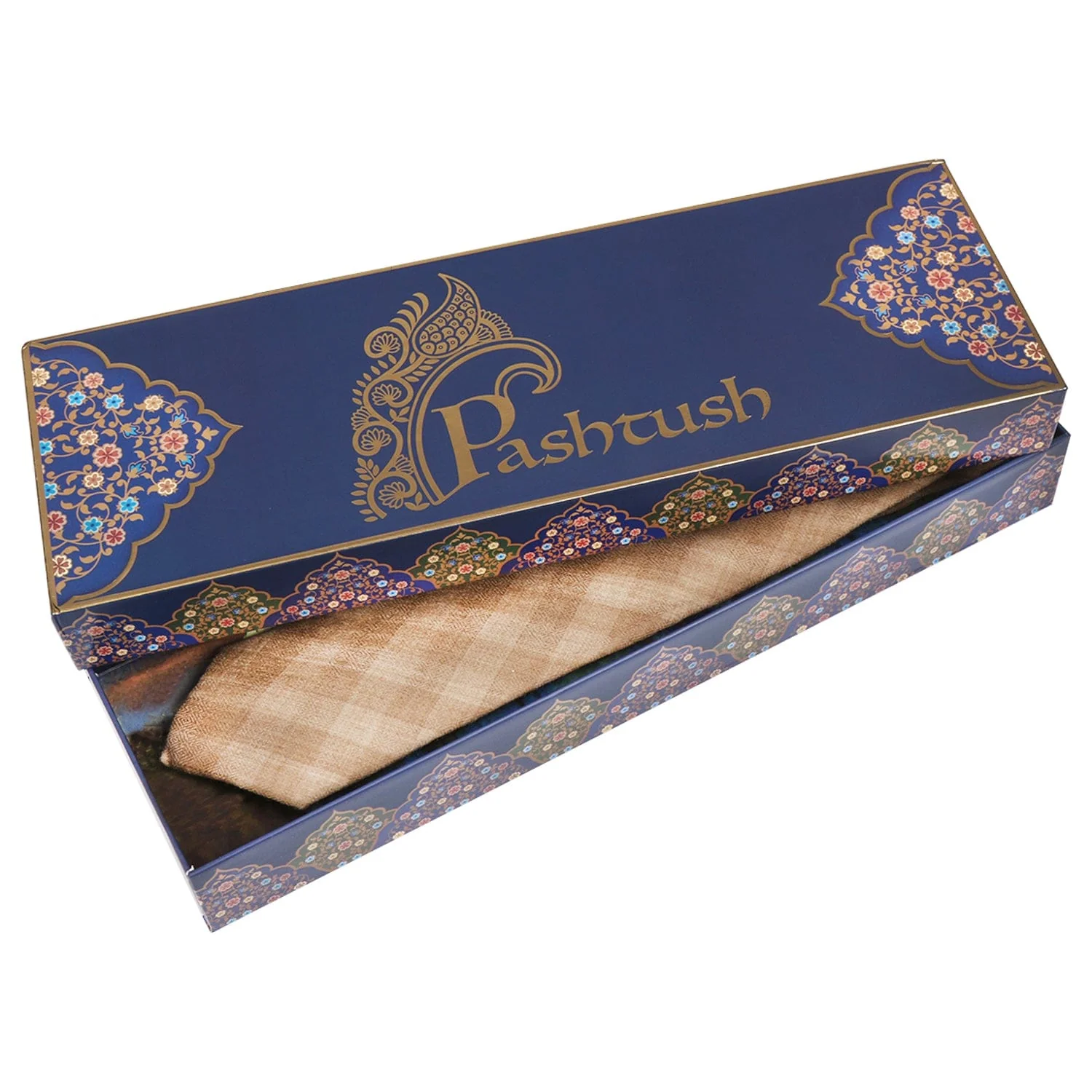 Pashtush mens Fine Wool tie, Smart Checkered design, Beige - Image 3