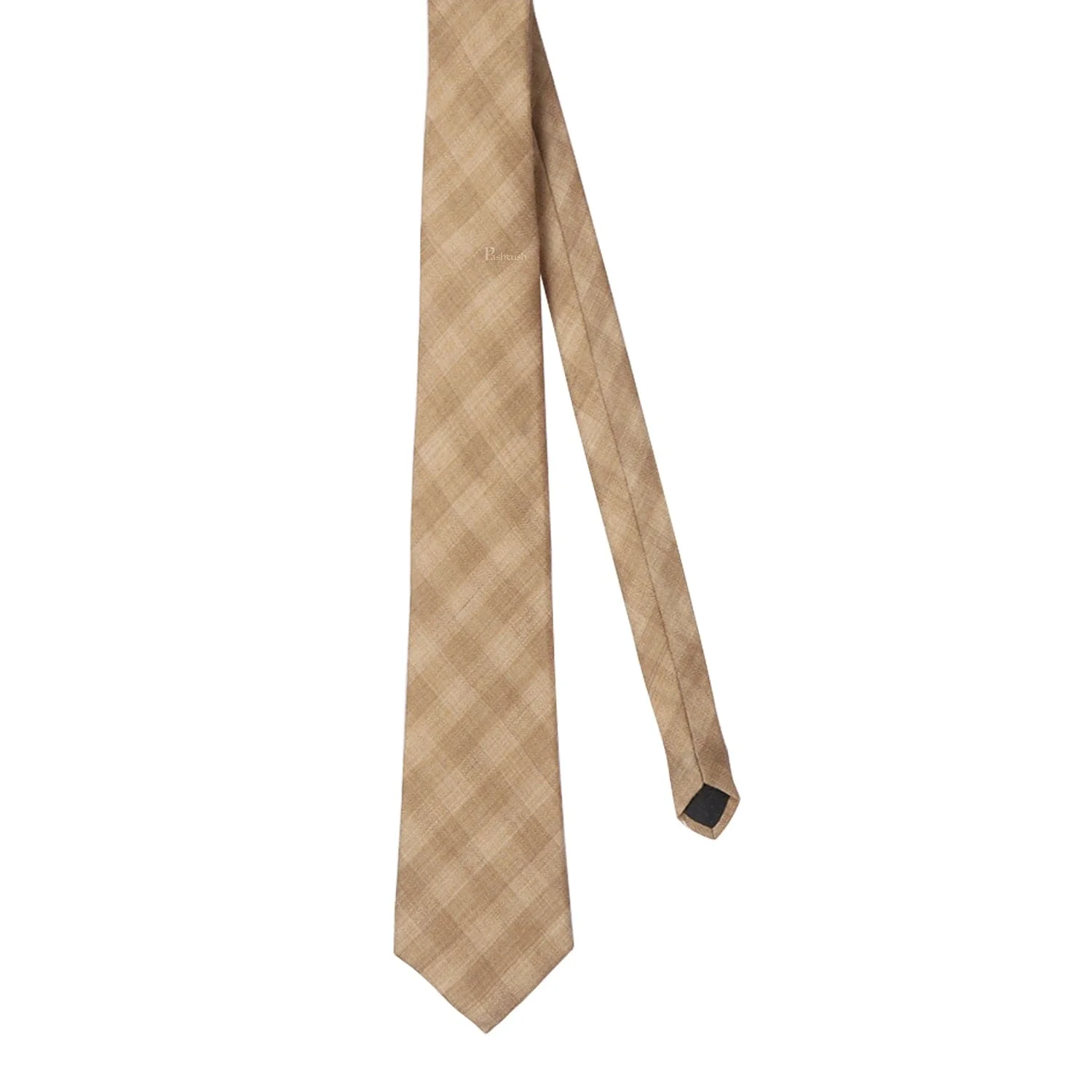 Pashtush mens Fine Wool tie, Smart Checkered design, Beige - Image 4