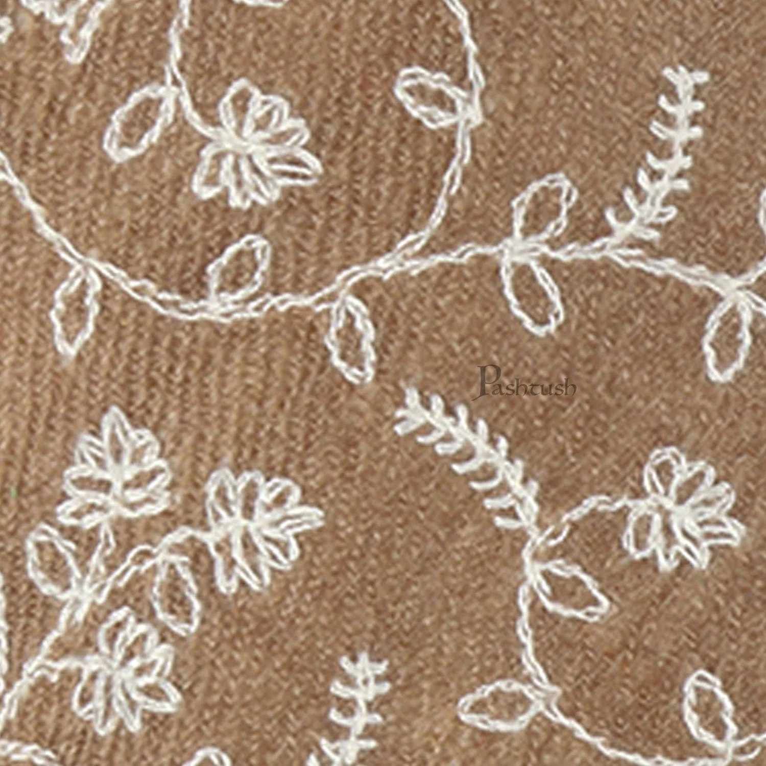 Pashtush mens Fine Wool tie, Tone on Tone Embroidered design, Taupe - Image 2