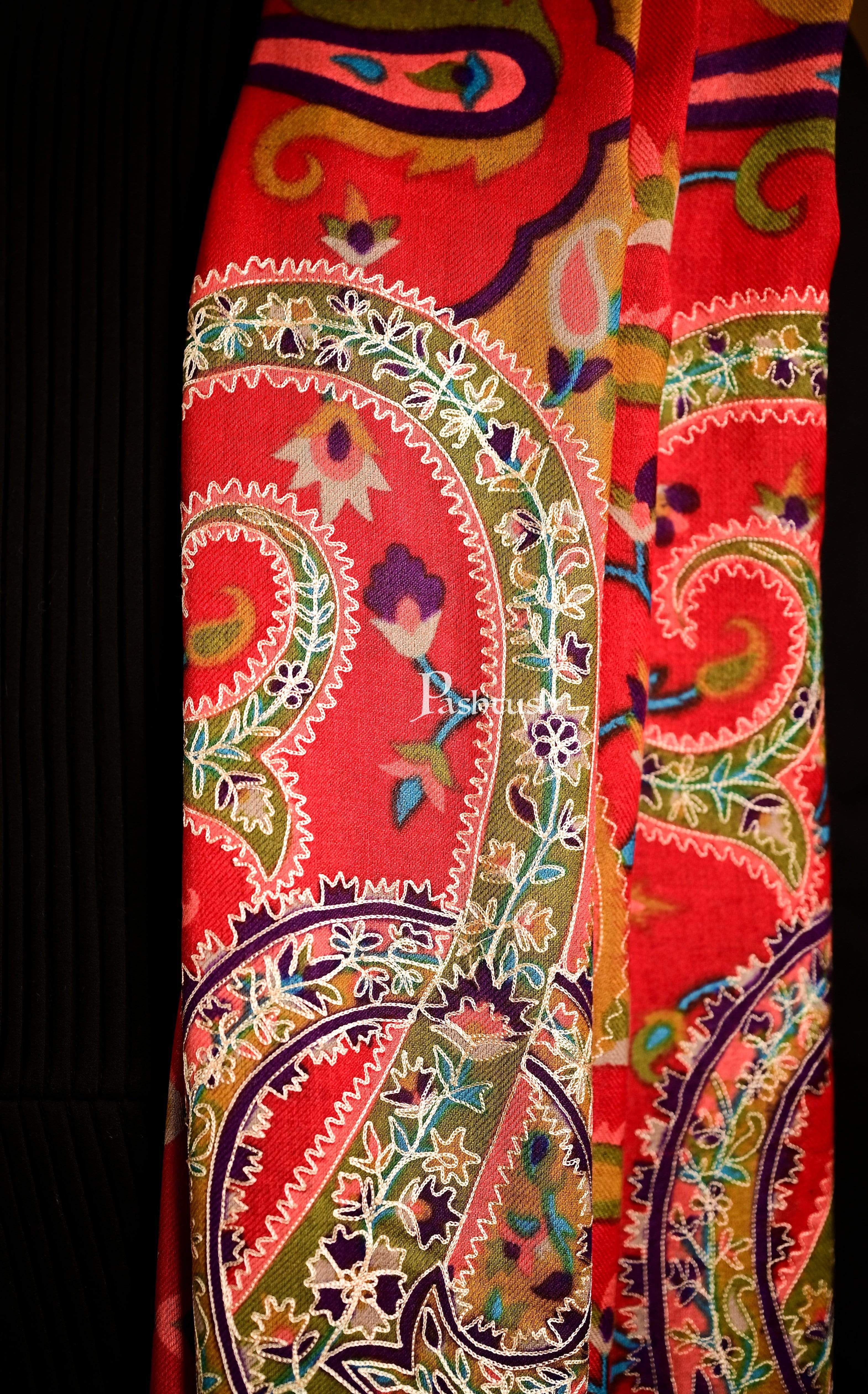 Pashtush Mens Hand Embroidered Kalamkari Shawl, Soft And Warm, Light Weight Fine Wool - Image 3