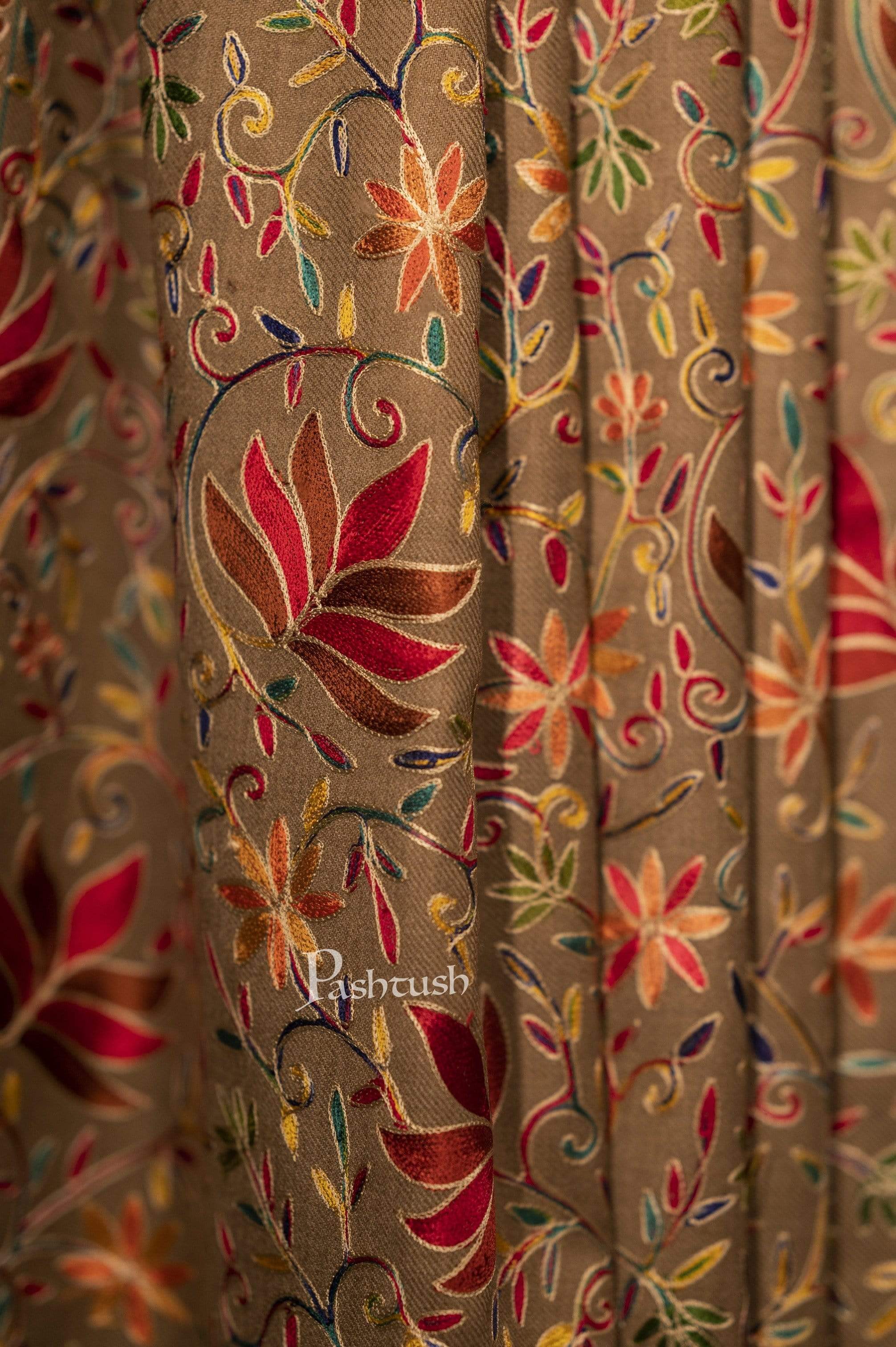 Pashtush Mens Hand Embroidered Nalki Stole, Fine Wool - Image 4