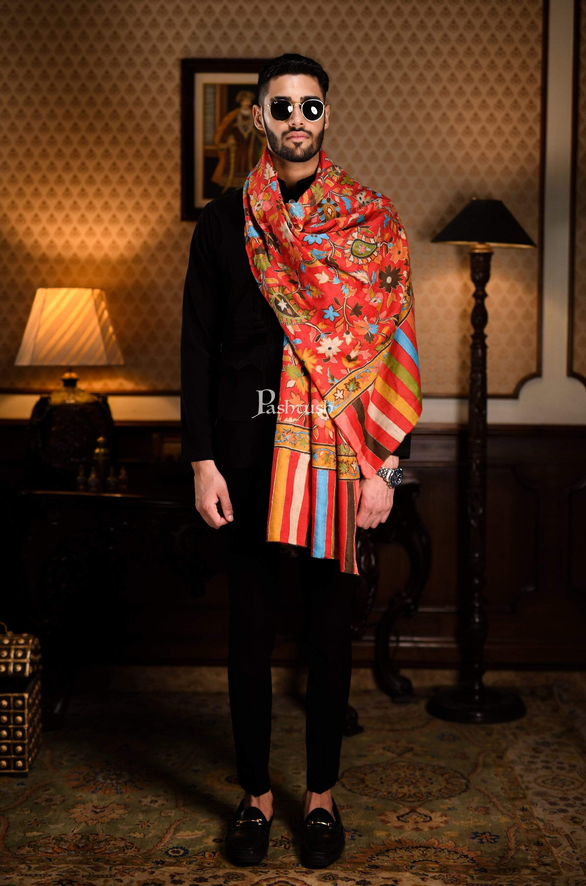 Pashtush Mens Hand Embroidery Kalamkari Stole - Image 13