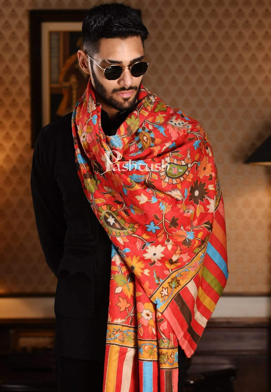 Pashtush Mens Hand Embroidery Kalamkari Stole - Image 3