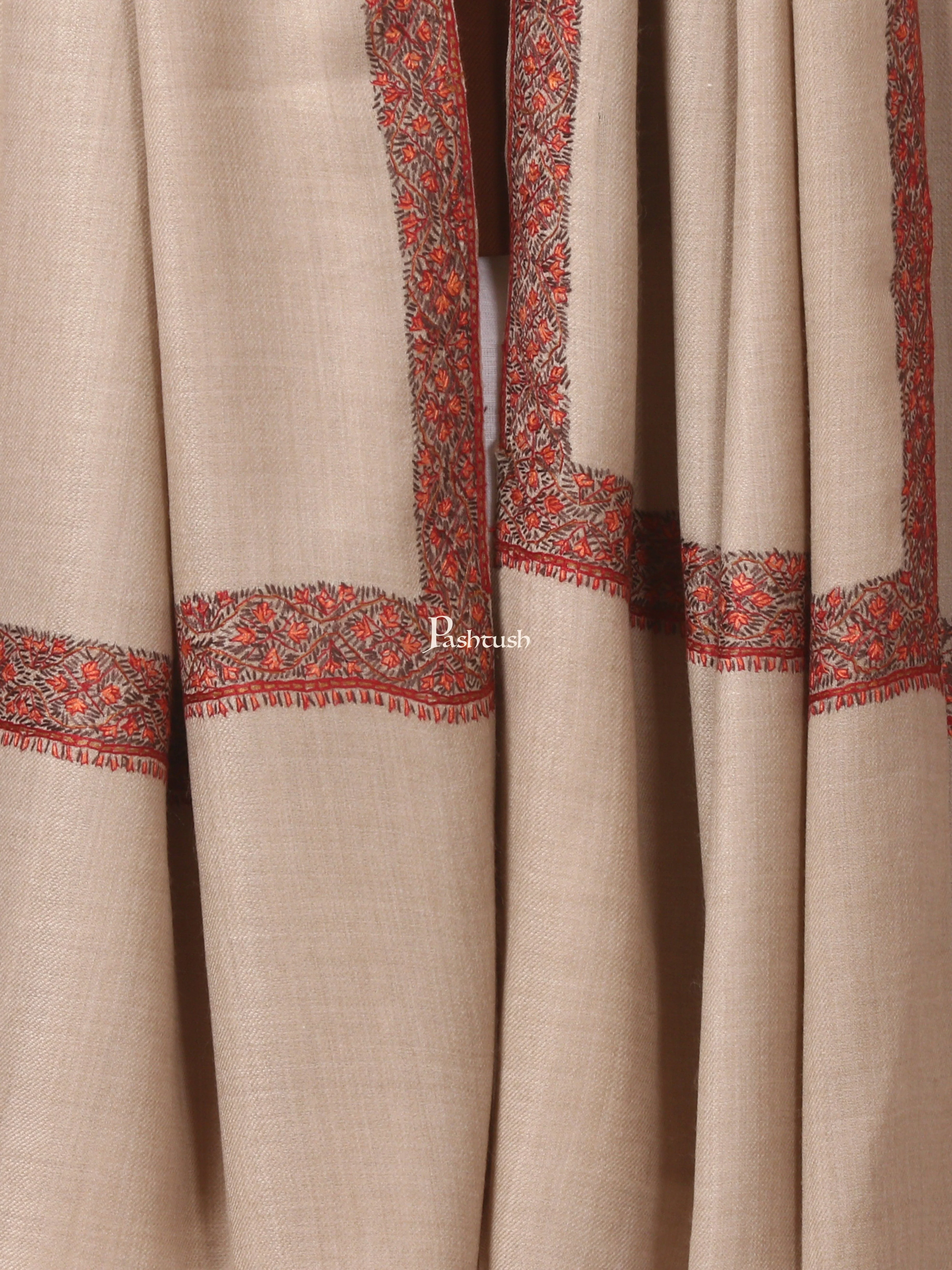 Pashtush Mens Hand Embroidery Woolen Neemdaur Shawl, Lohi (Beige, Medium) - Image 2