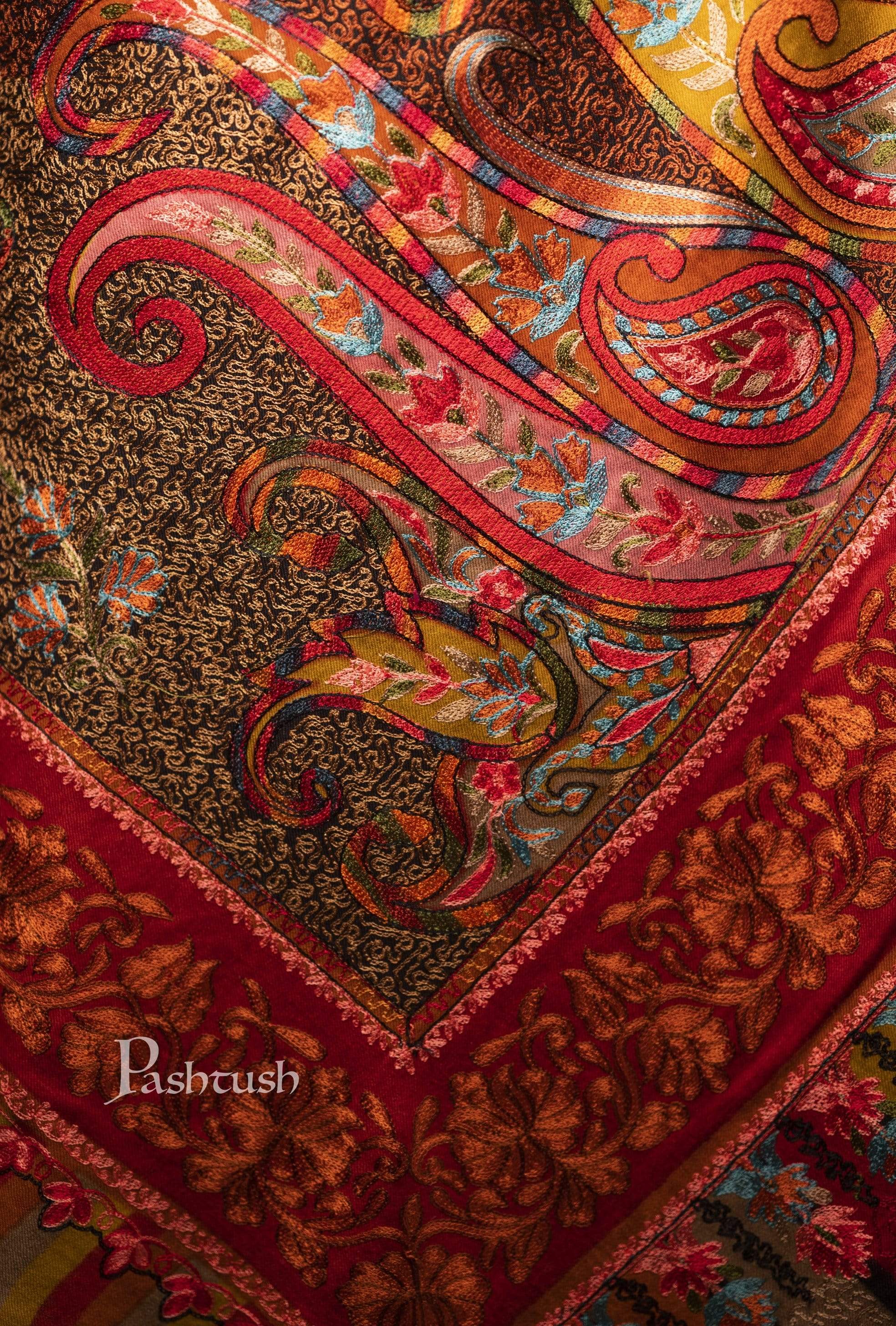 Pashtush Mens Handworked, Painted Kalamkari Embroidery Stole - Image 2