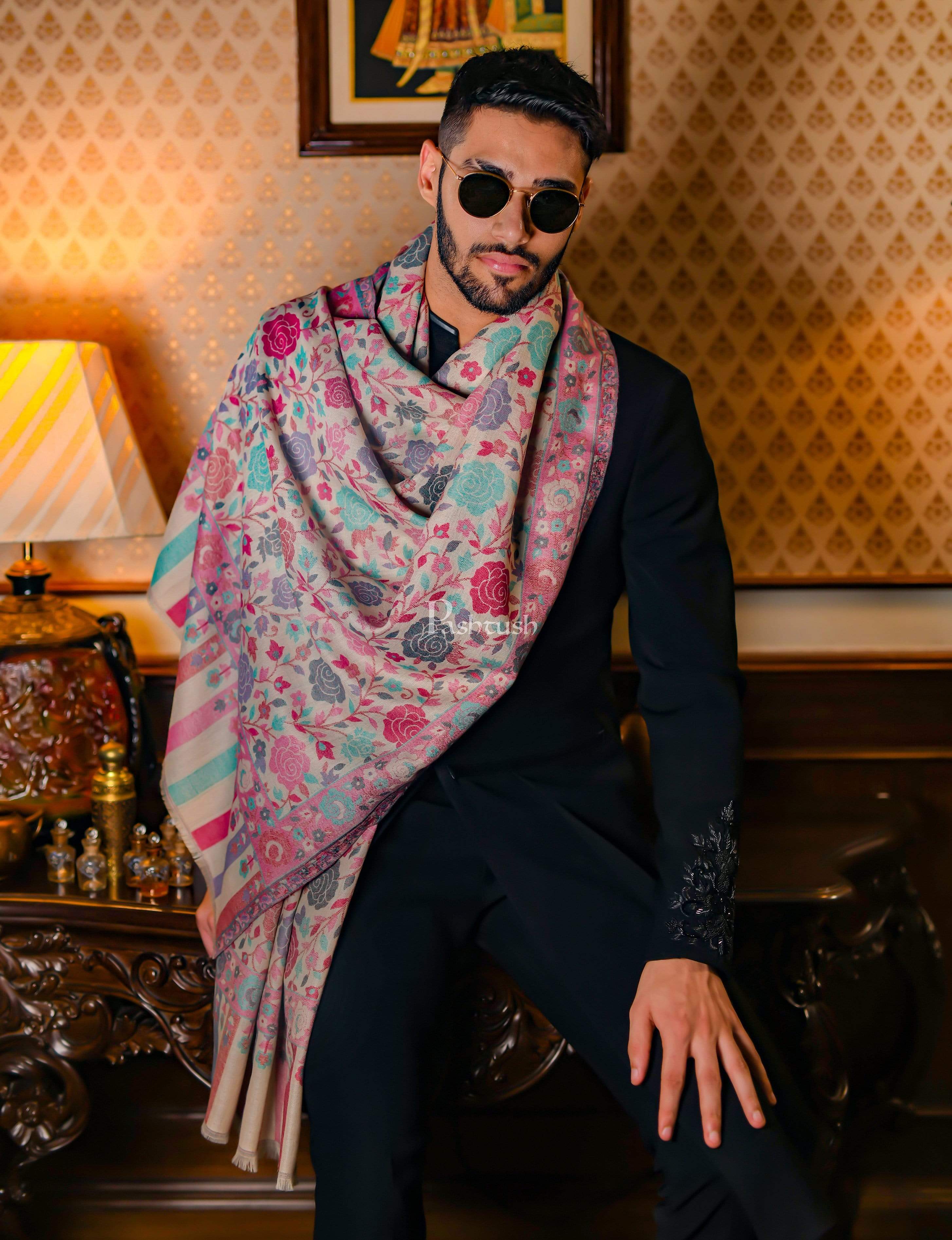 Pashtush Mens Jacquard Ethnic Light Weight Floral Stole , Multi-Coloured - Image 5