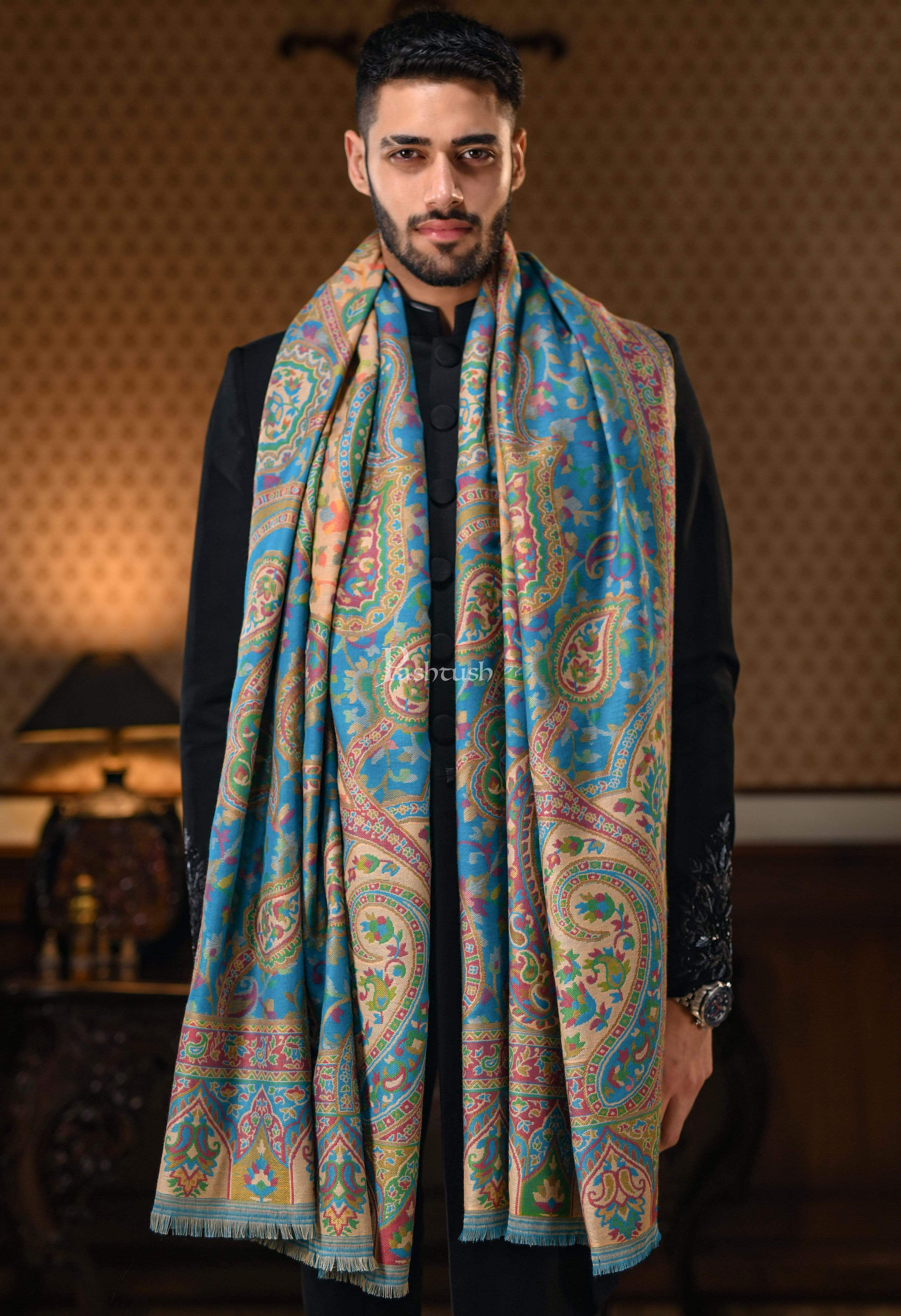 Pashtush Mens Ethnic Stole, Faux Pashmina, Soft And Warm, Arabian Blue - Image 3