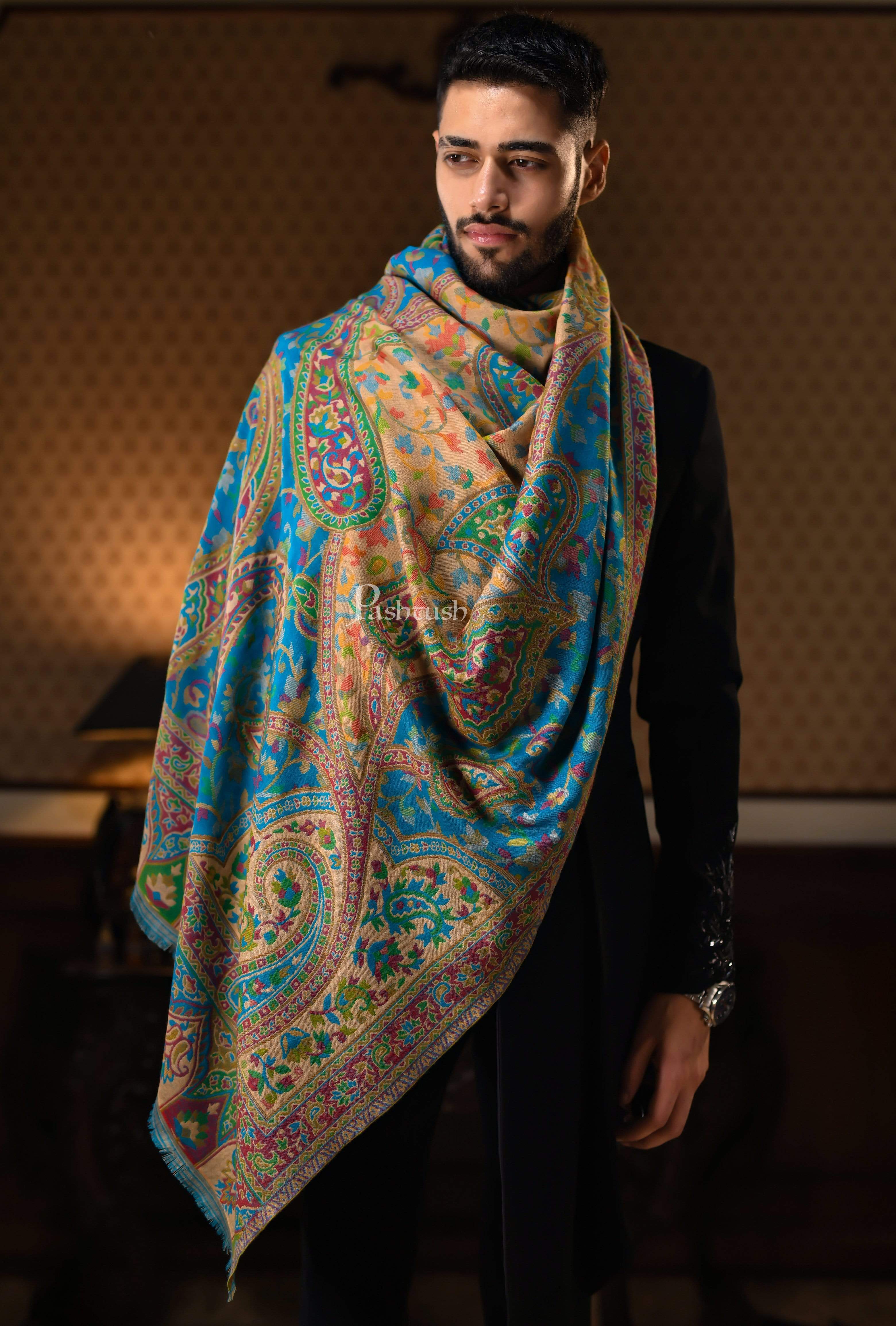 Pashtush Mens Ethnic Stole, Faux Pashmina, Soft And Warm, Arabian Blue - Image 4