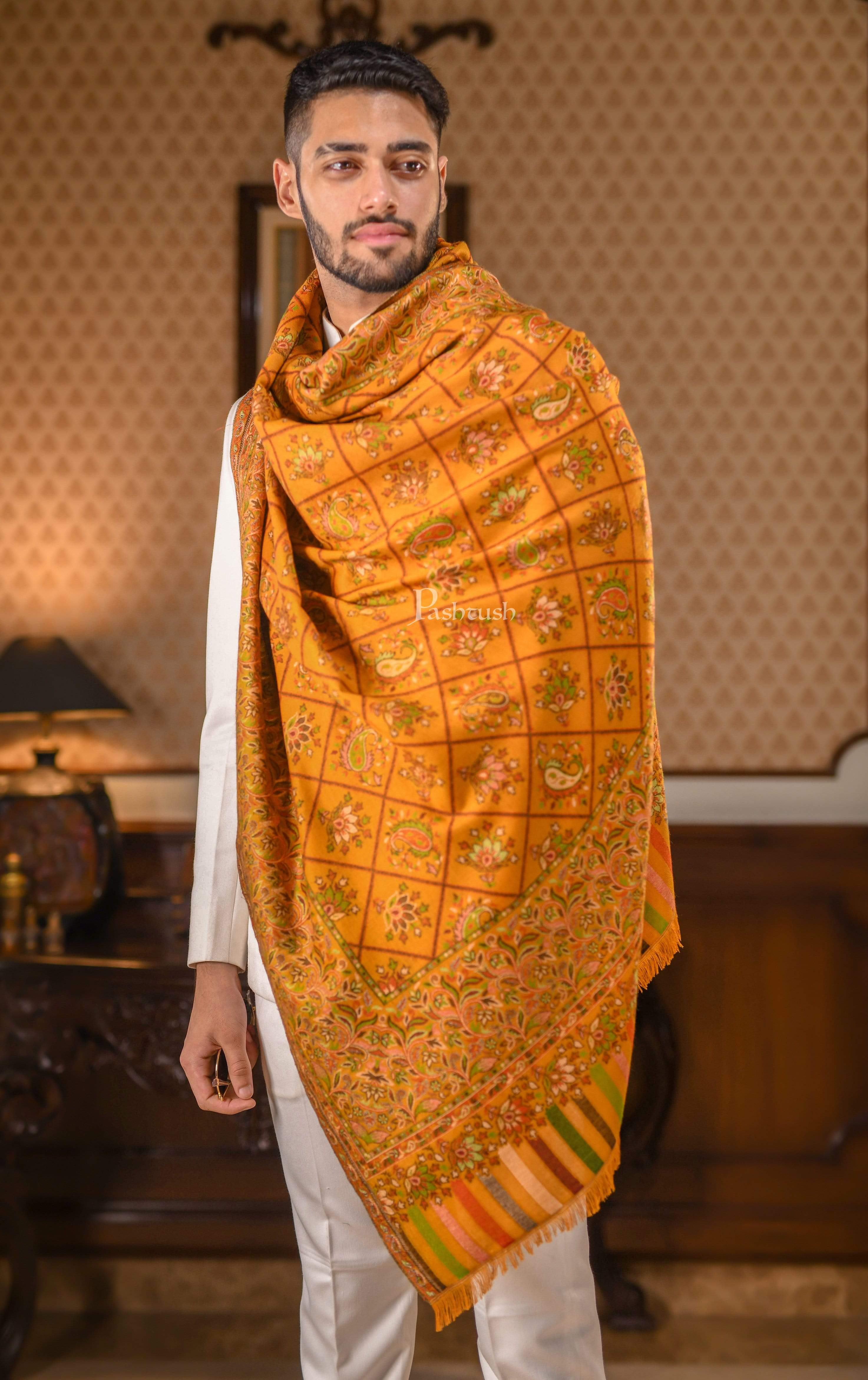 Pashtush Mens Ethnic Stole, Faux Pashmina, Soft And Warm, Mustard - Image 4