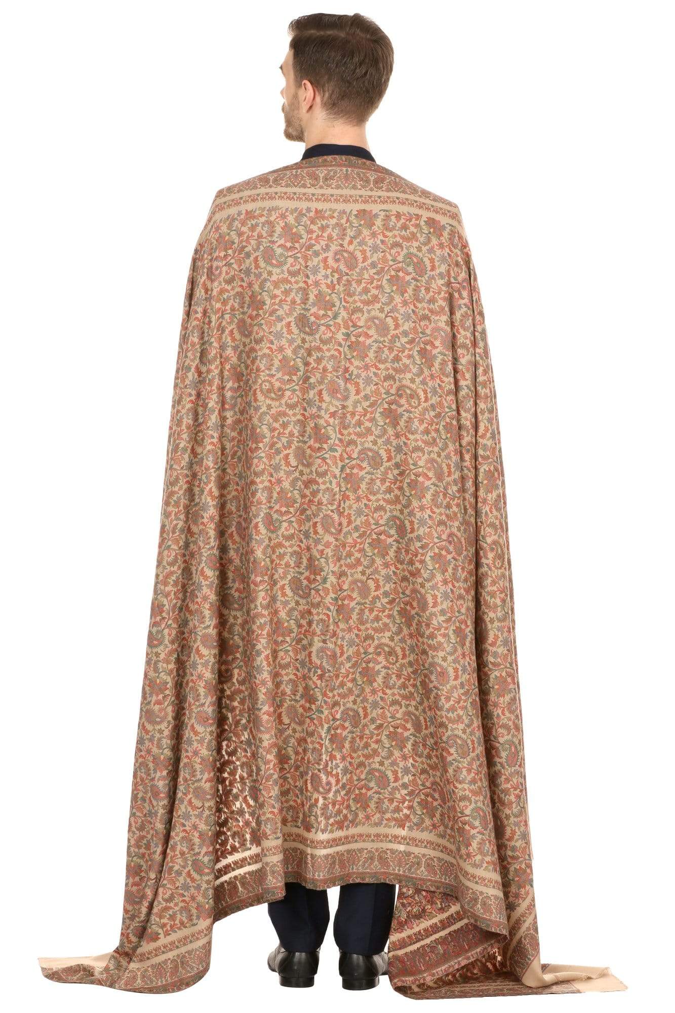 Pashtush Mens Ethnic Shawl, Mens Lohi, Full Size, Fine Wool, Beige - Image 6