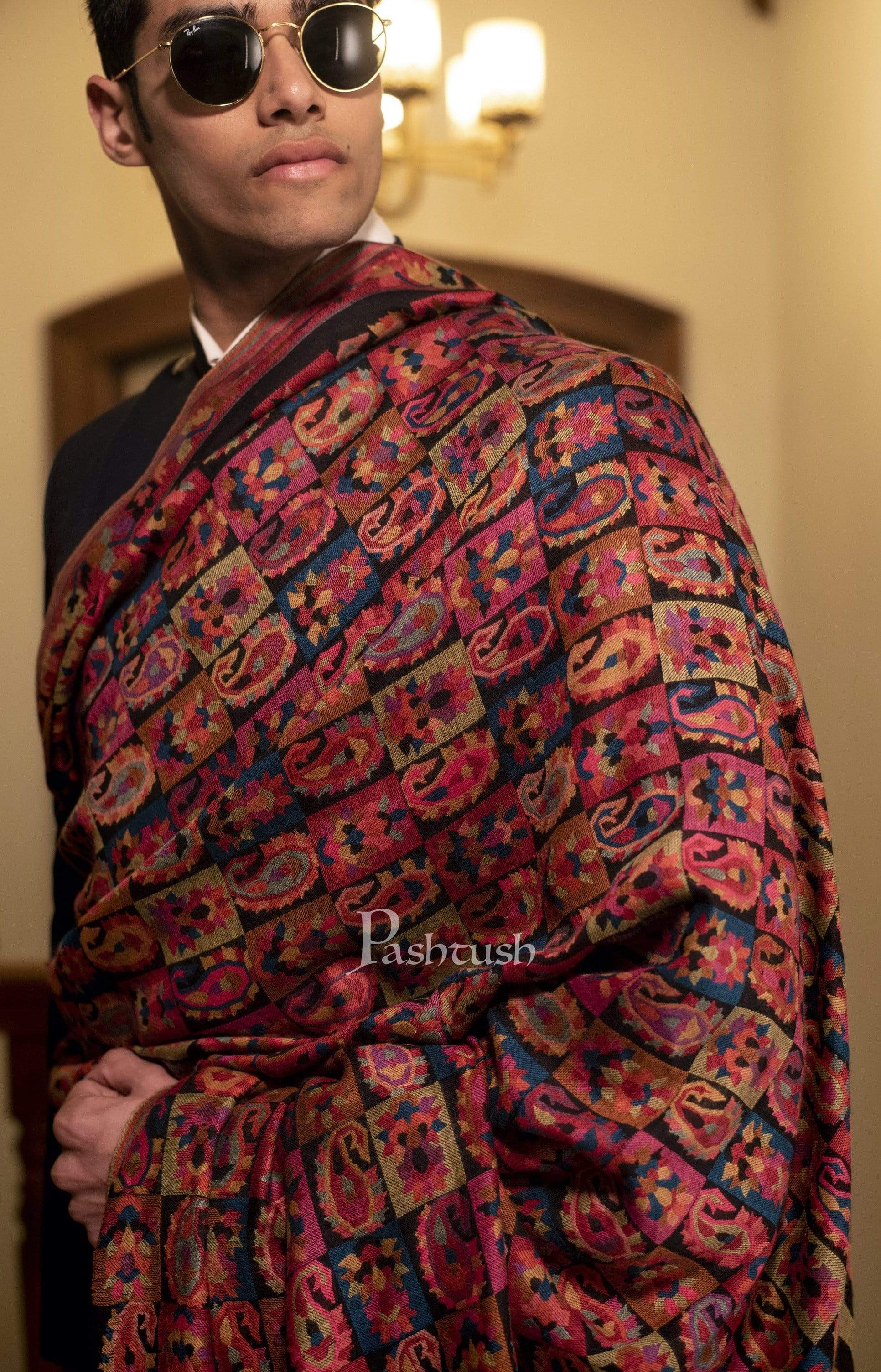 Pashtush Mens Woven Ethnic Shawl, Mens Lohi , Full Size, Fine Soft Wool - Image 3