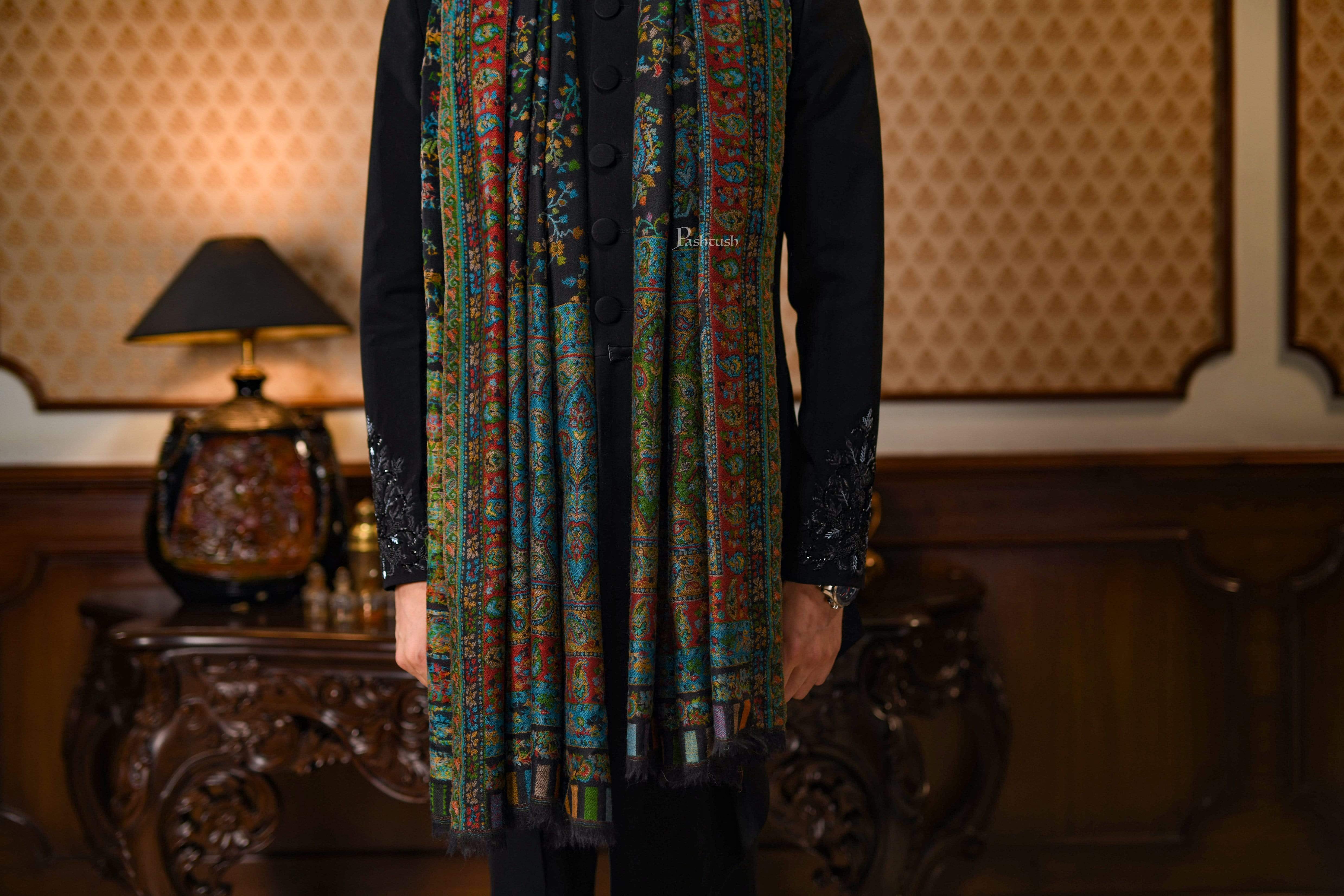 Pashtush Mens Ethnic Stole, Multi-Colored Weave, Pure Wool, Woolmark Certificate - Image 4