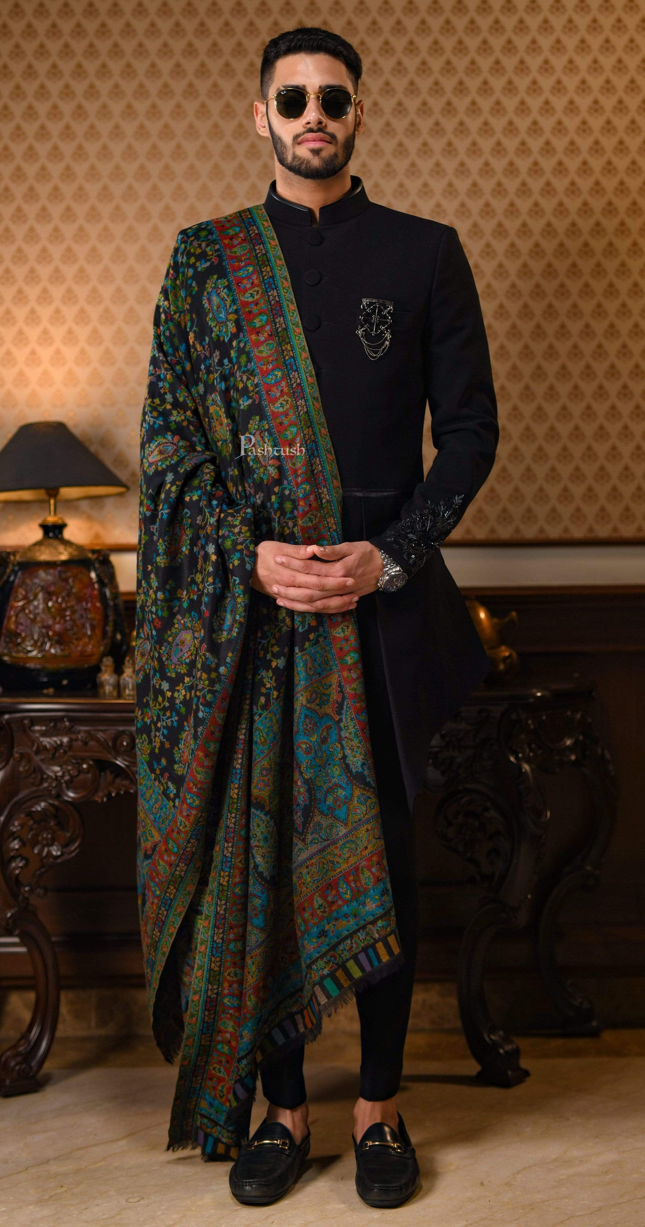 Pashtush Mens Ethnic Stole, Multi-Colored Weave, Pure Wool, Woolmark Certificate - Image 5