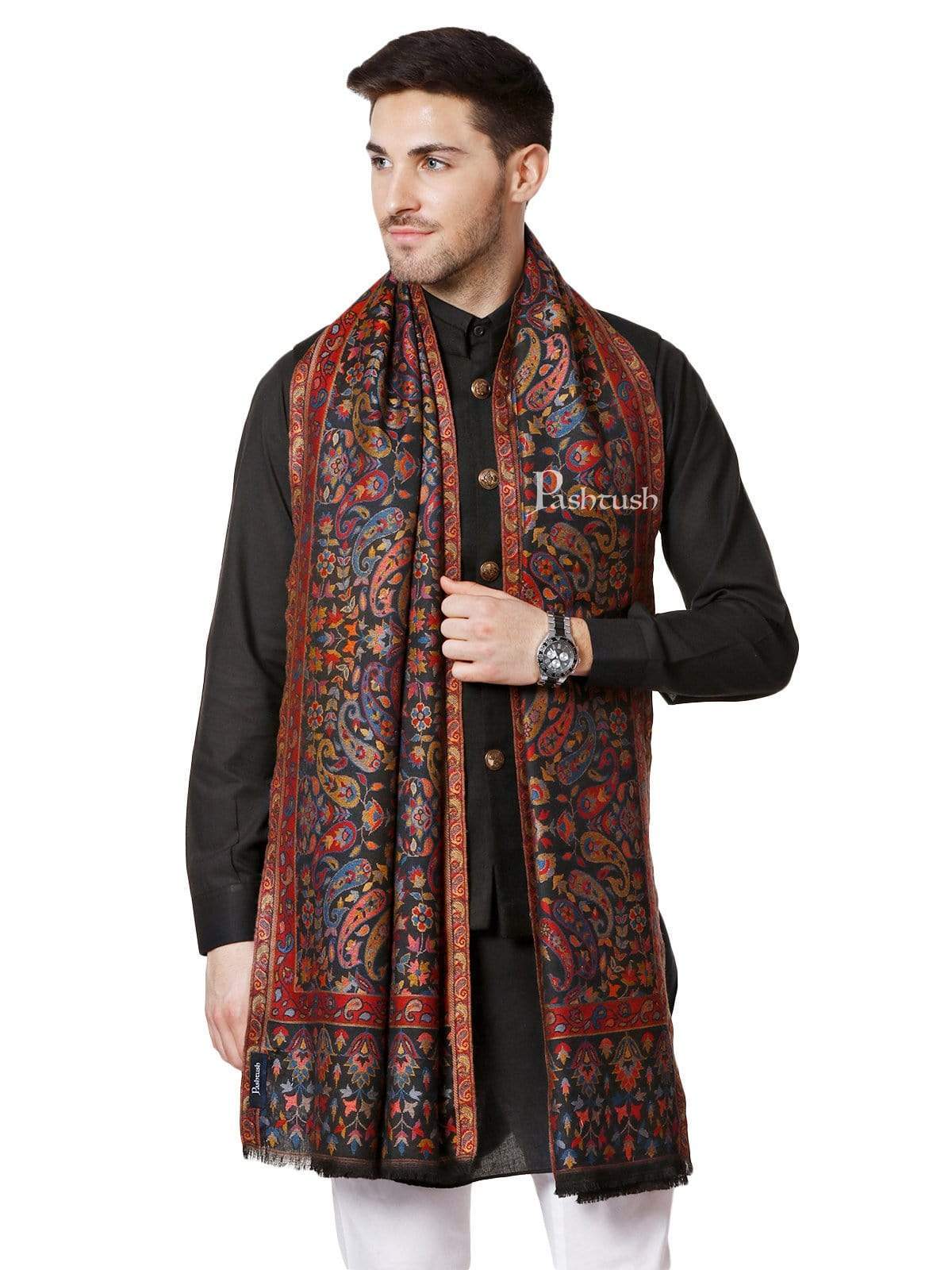 Pashtush Mens Ethnic Stole, Faux Pashmina, Navy blue - Image 3