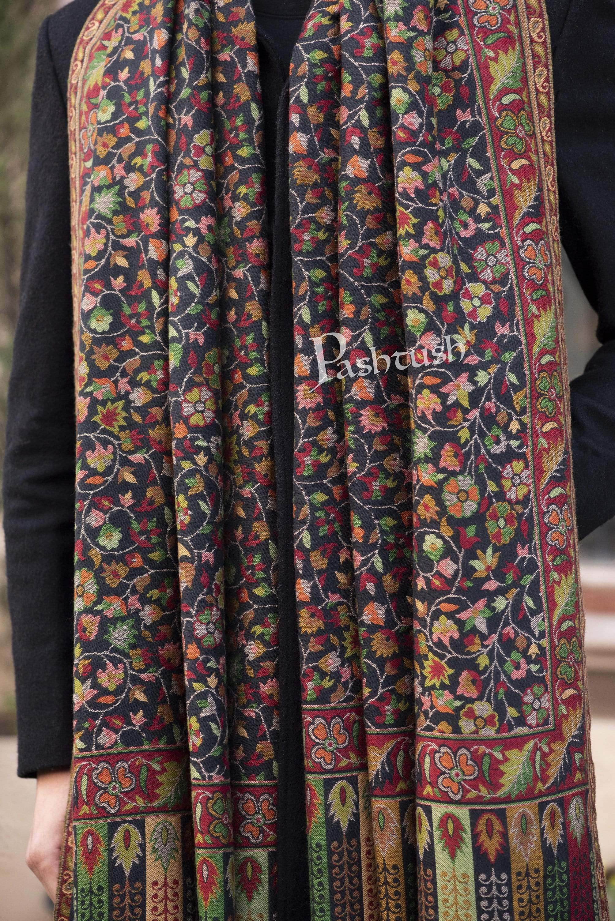 Pashtush Mens Ethnic Stole, Faux Pashmina, Soft And Warm, Black - Image 4