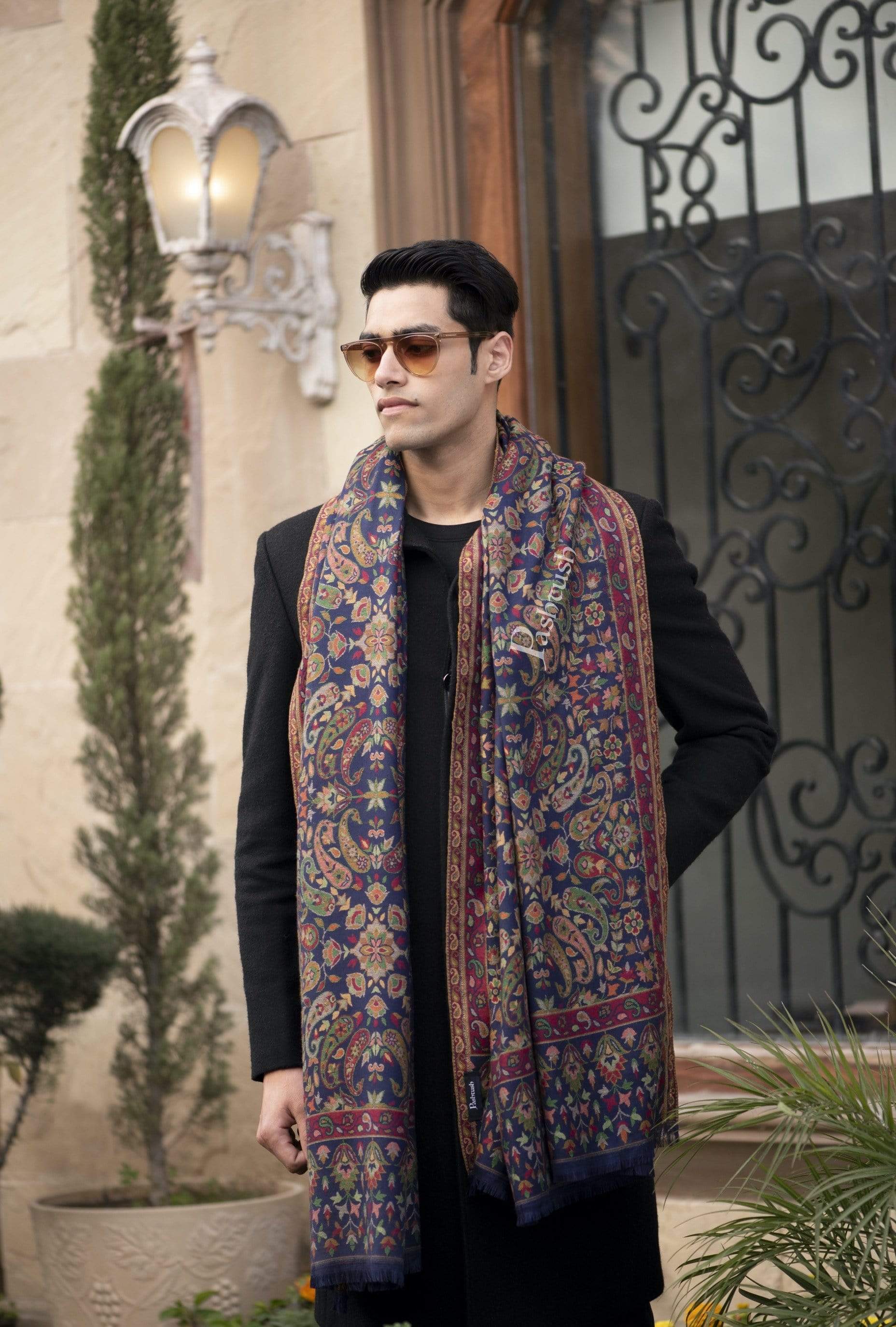 Pashtush Mens Ethnic Stole, Faux Pashmina, Soft And Warm, Deep Blue - Image 3