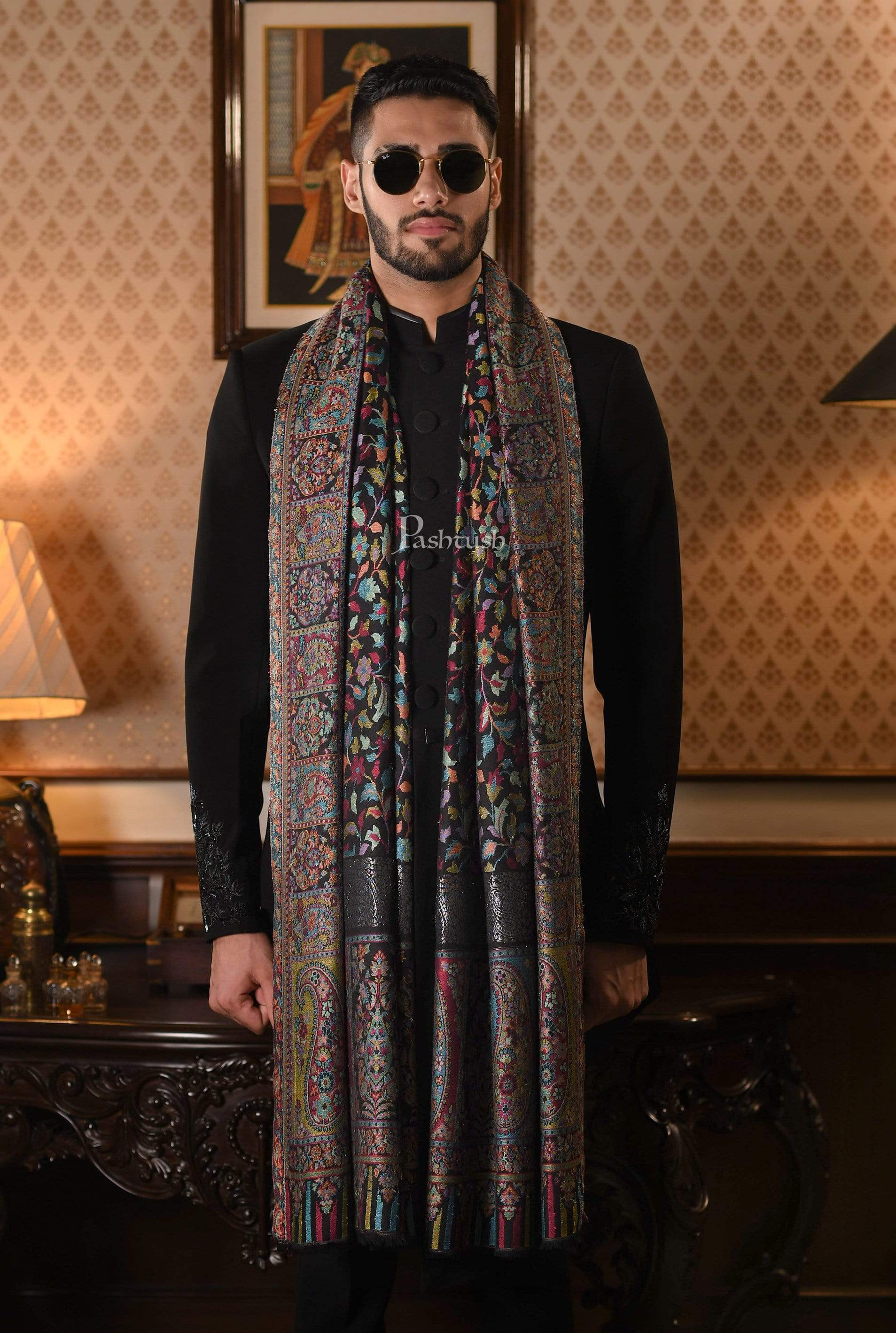 Pashtush Mens Ethnic Weave Multicoloured Ultra Soft Bamboo Stole - Image 4