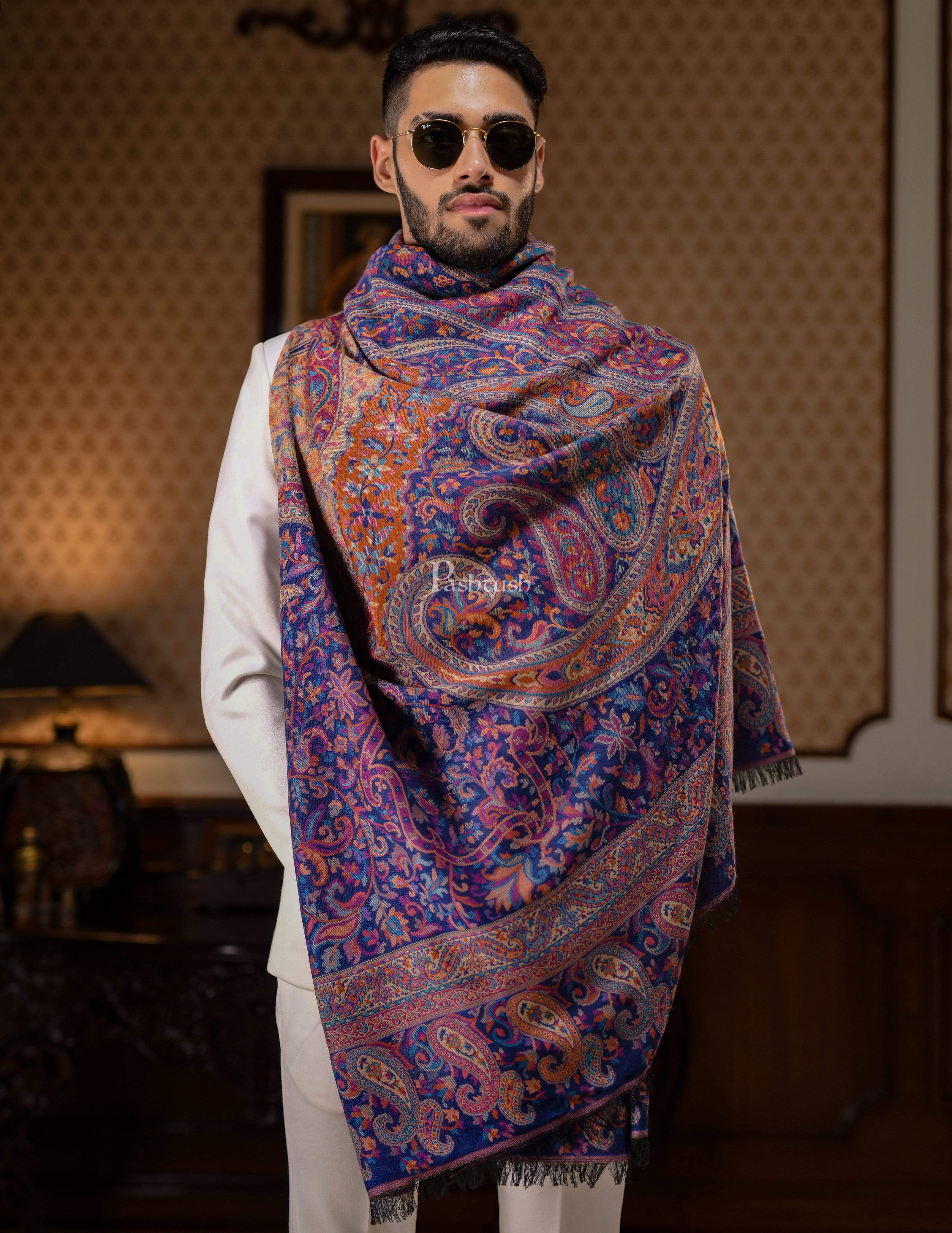 Pashtush Mens Ethnic Weave Stole, Rich Garden - Image 4