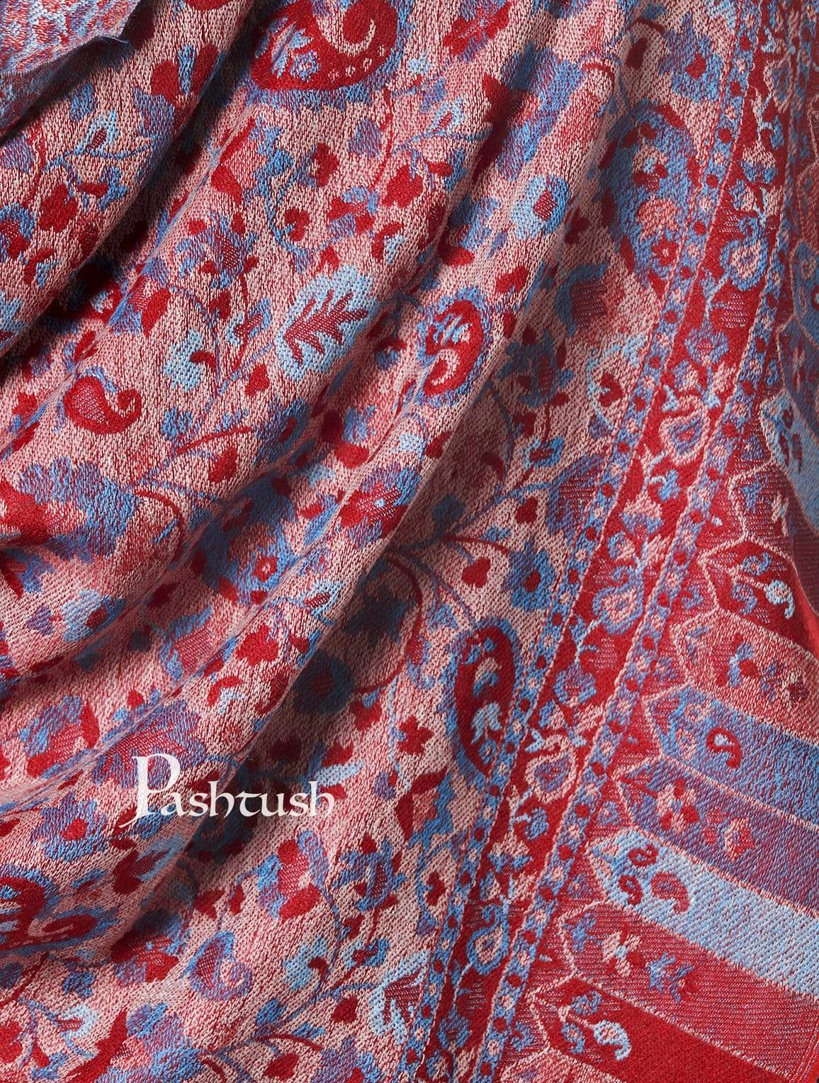 Pashtush Mens Ethnic Weave Stole, Fine Wool, Reversible, Azure - Image 5